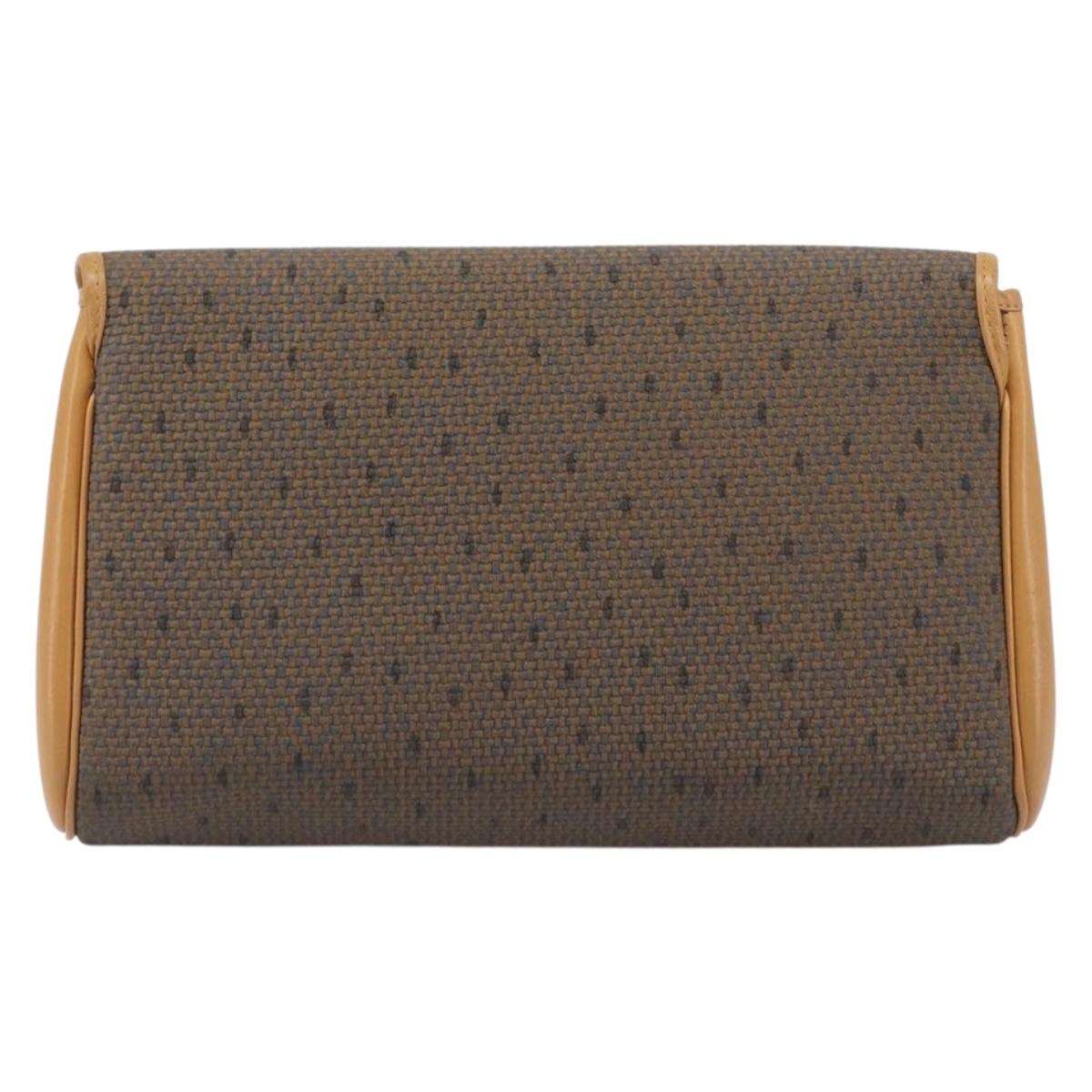 SAINT LAURENT Clutch Bag PVC Canvas Brown Gold Auth 197613A