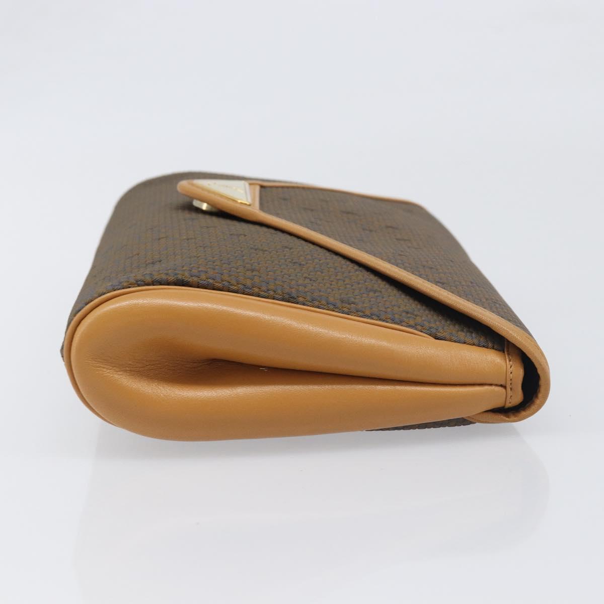 SAINT LAURENT Clutch Bag PVC Canvas Brown Gold Auth 197613A