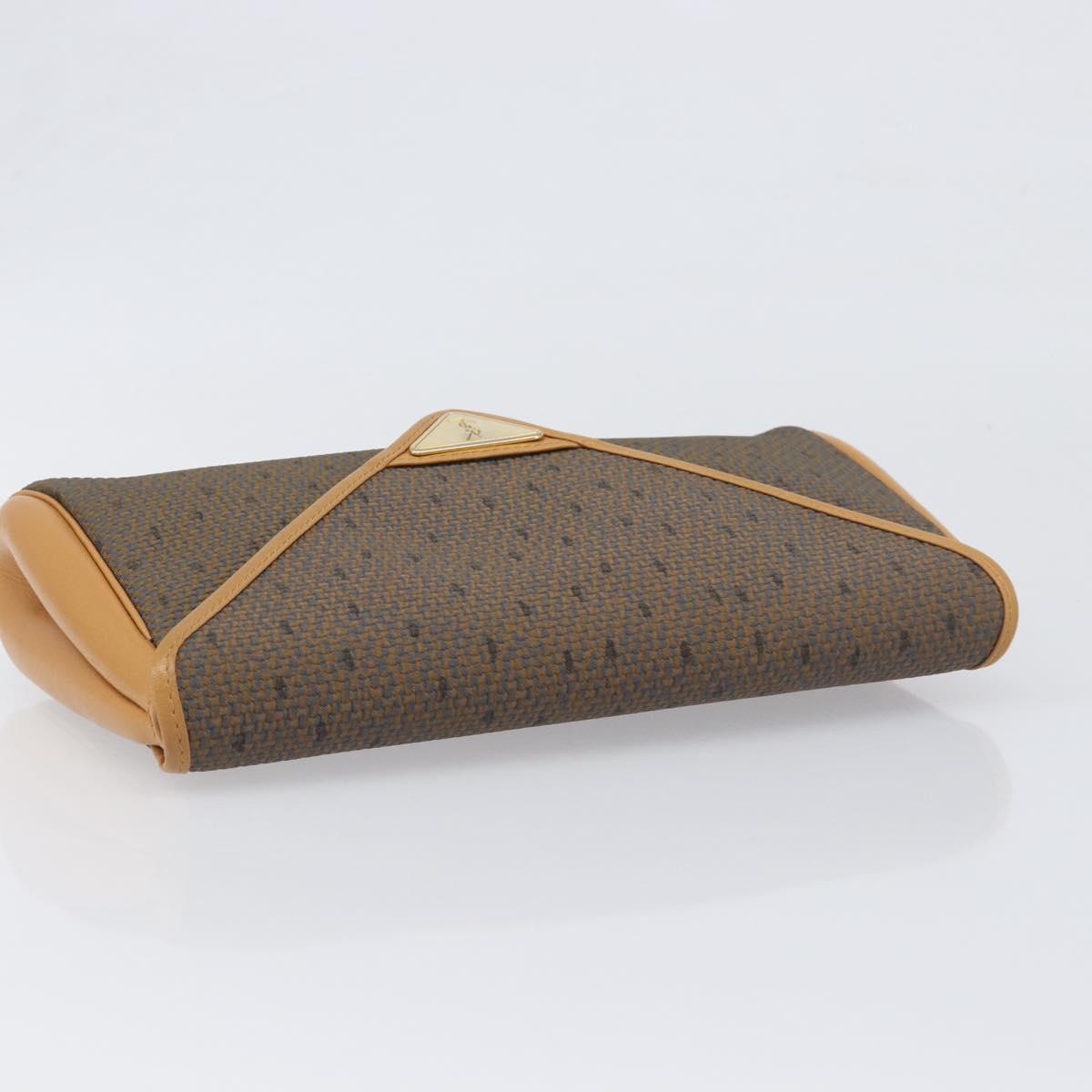 SAINT LAURENT Clutch Bag PVC Canvas Brown Gold Auth 197613A