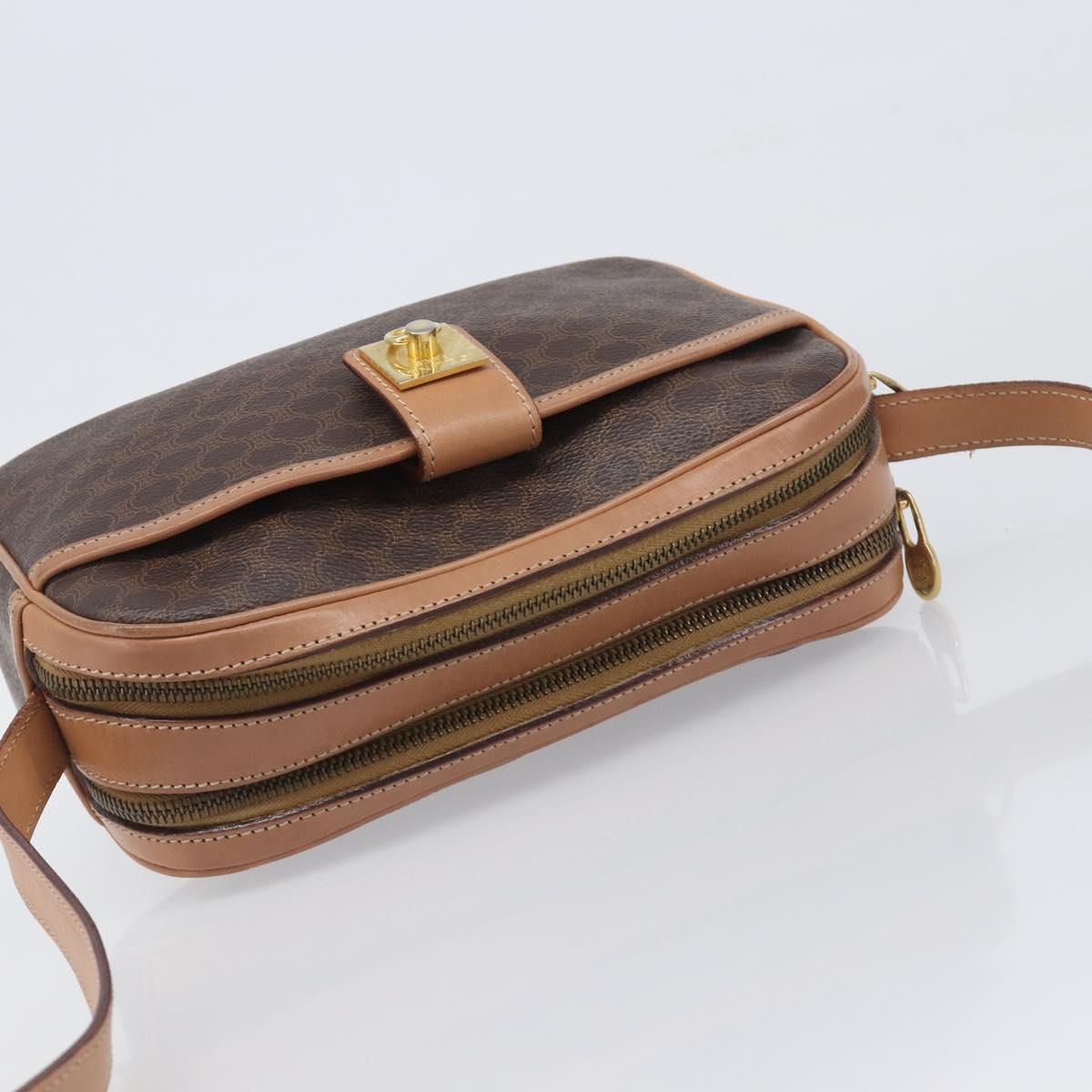 CELINE Macadam Shoulder Bag PVC Leather Brown Gold Auth 197617A