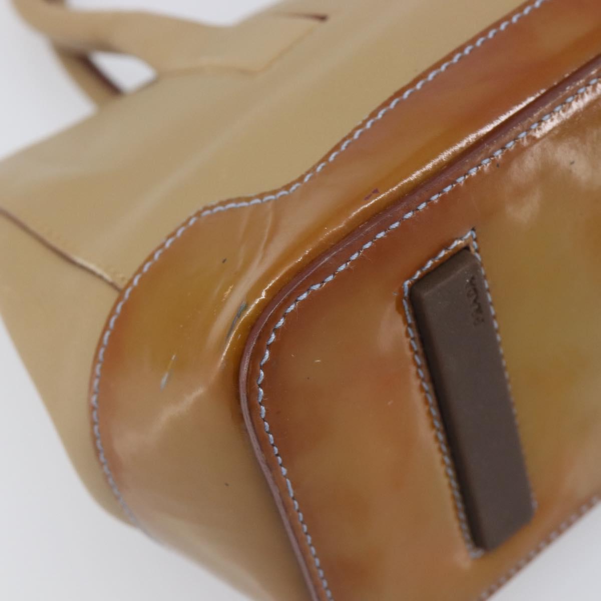 PRADA Hand Bag Leather Beige Silver Auth 197618