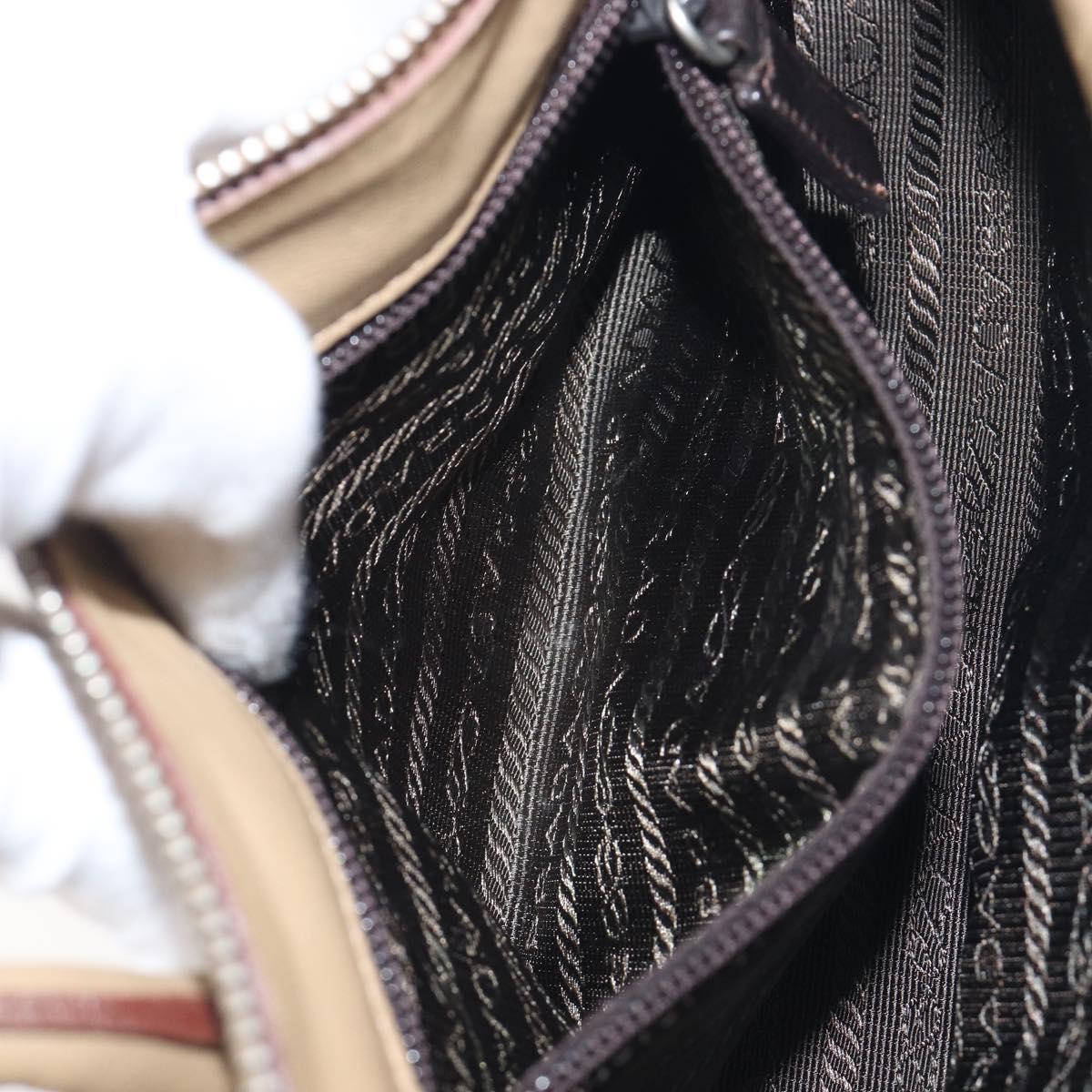 PRADA Hand Bag Leather Beige Silver Auth 197618