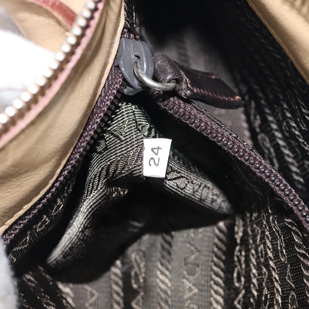 PRADA Hand Bag Leather Beige Silver Auth 197618