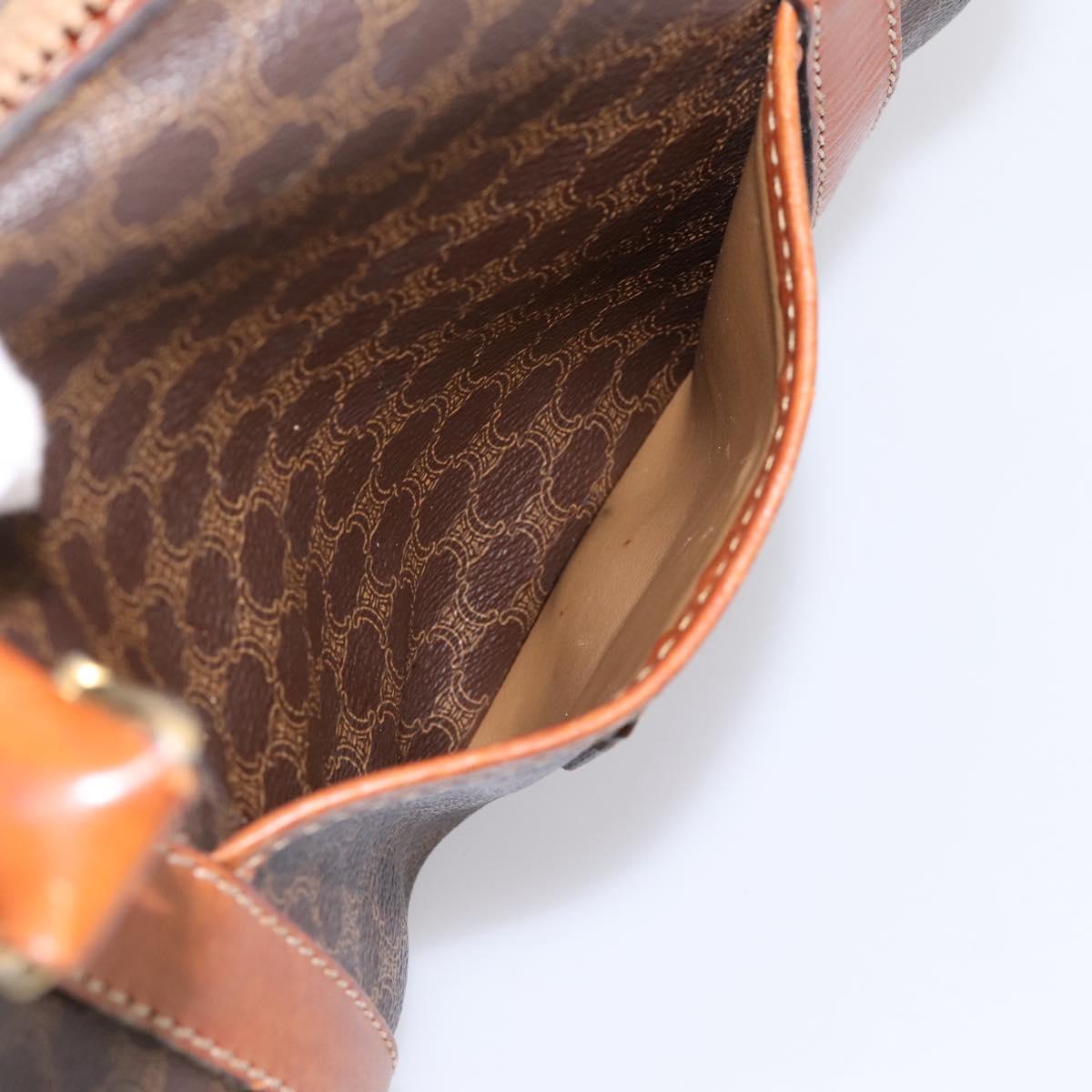 CELINE Macadam Canvas Boston Bag PVC Leather Brown Gold Auth 197619