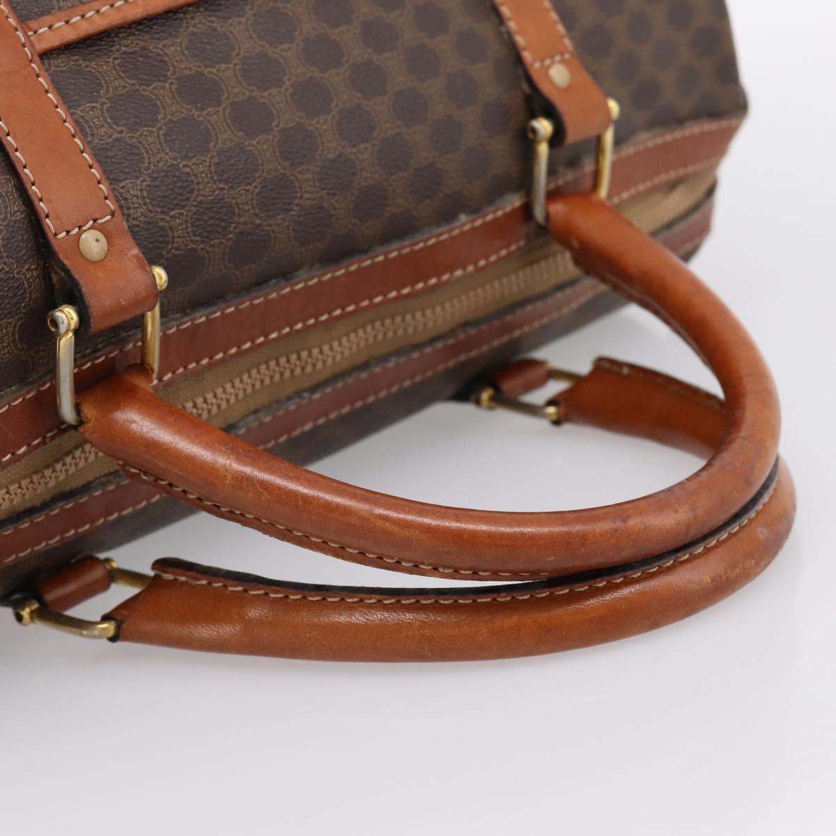 CELINE Macadam Canvas Boston Bag PVC Leather Brown Gold Auth 197619