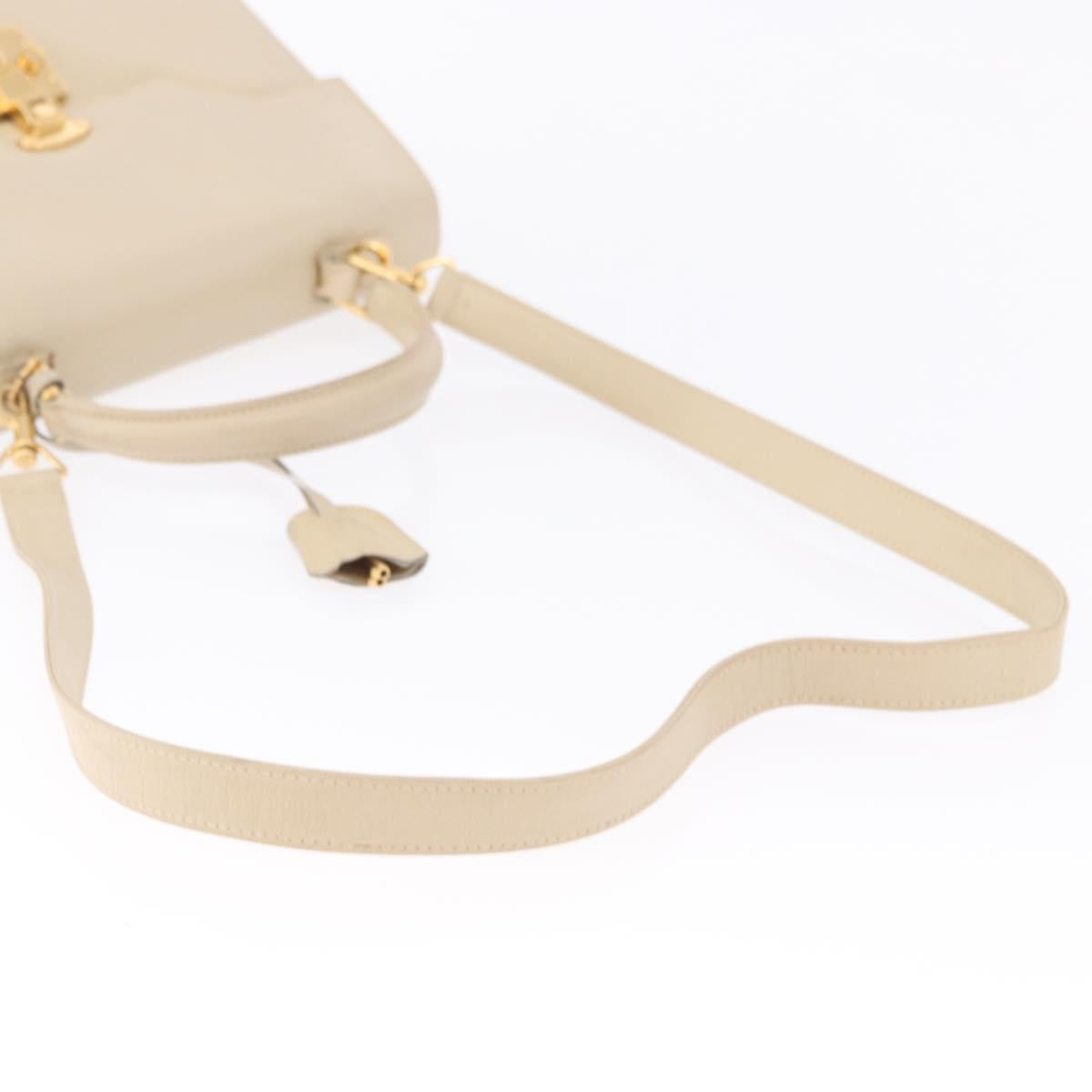 GUCCI Hand Bag Leather 2way Beige Gold Auth 197623