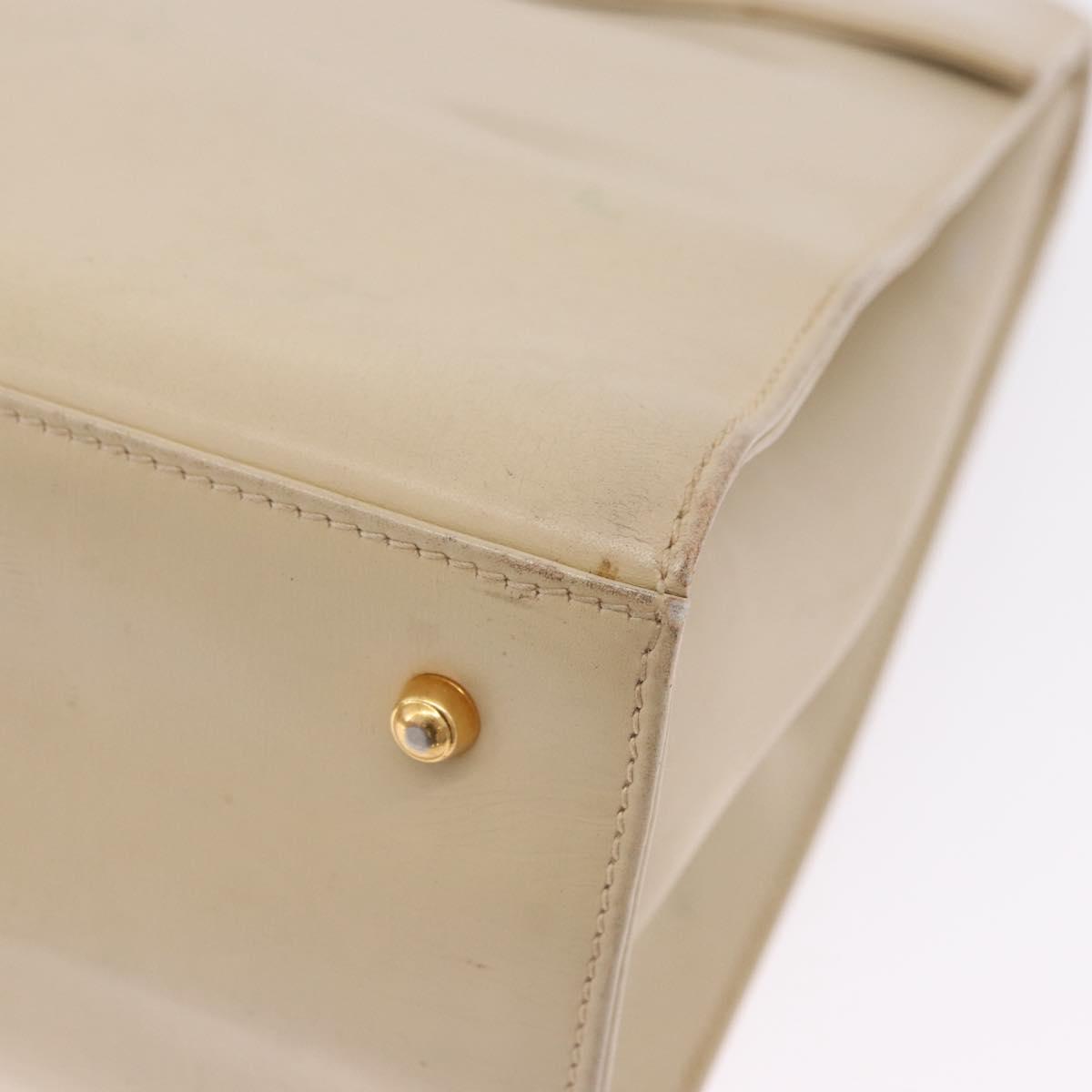 GUCCI Hand Bag Leather 2way Beige Gold Auth 197623