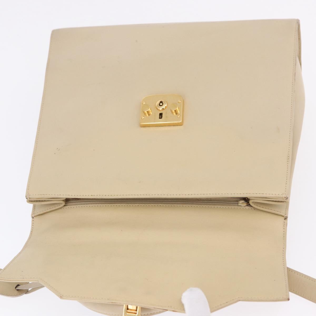 GUCCI Hand Bag Leather 2way Beige Gold Auth 197623
