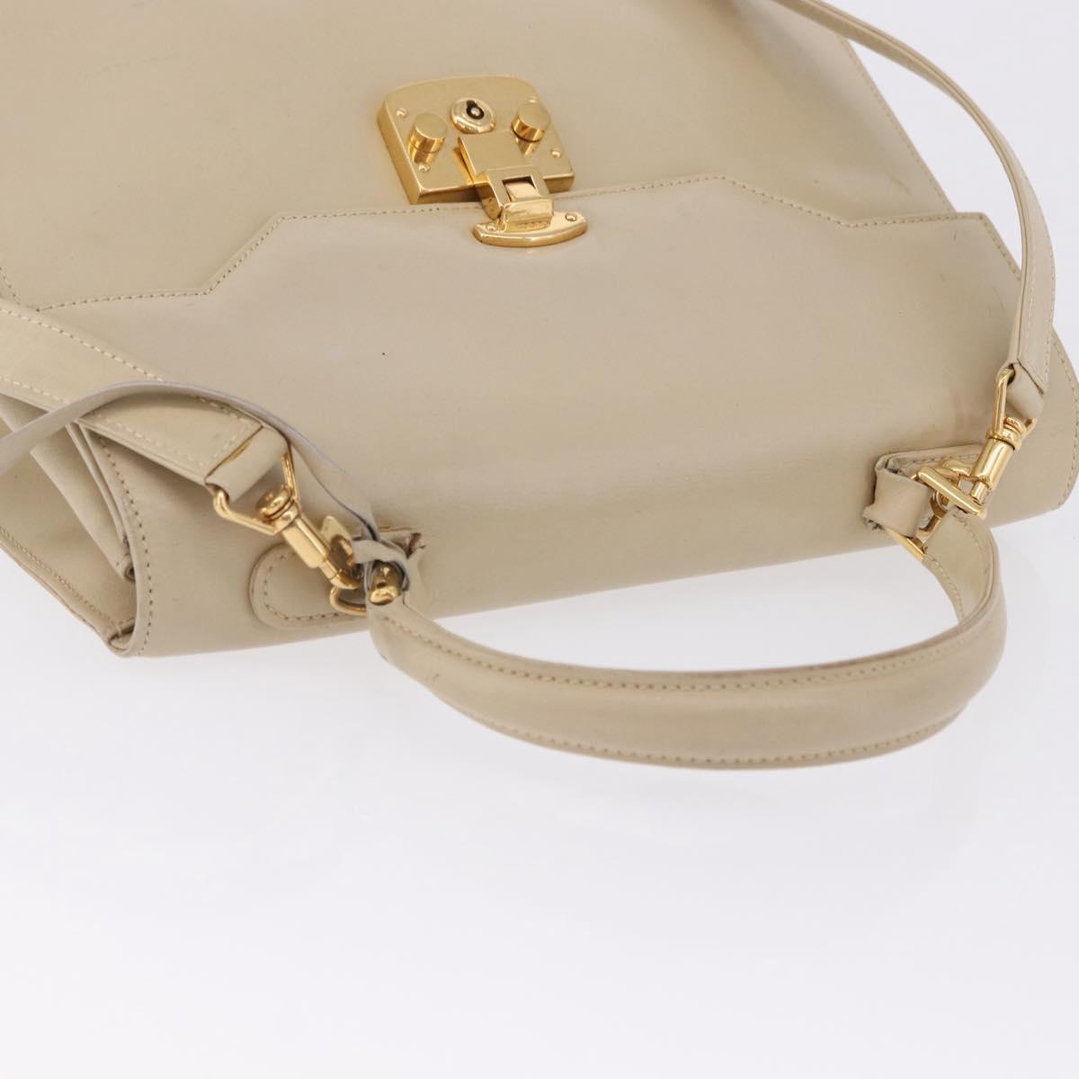 GUCCI Hand Bag Leather 2way Beige Gold Auth 197623