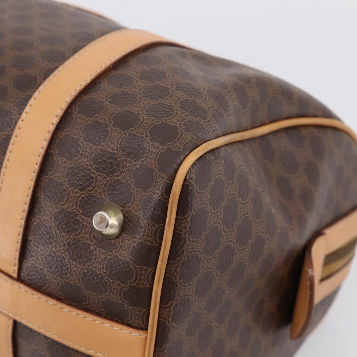 CELINE Macadam Canvas Boston Bag PVC Leather Brown Gold Auth 197624A