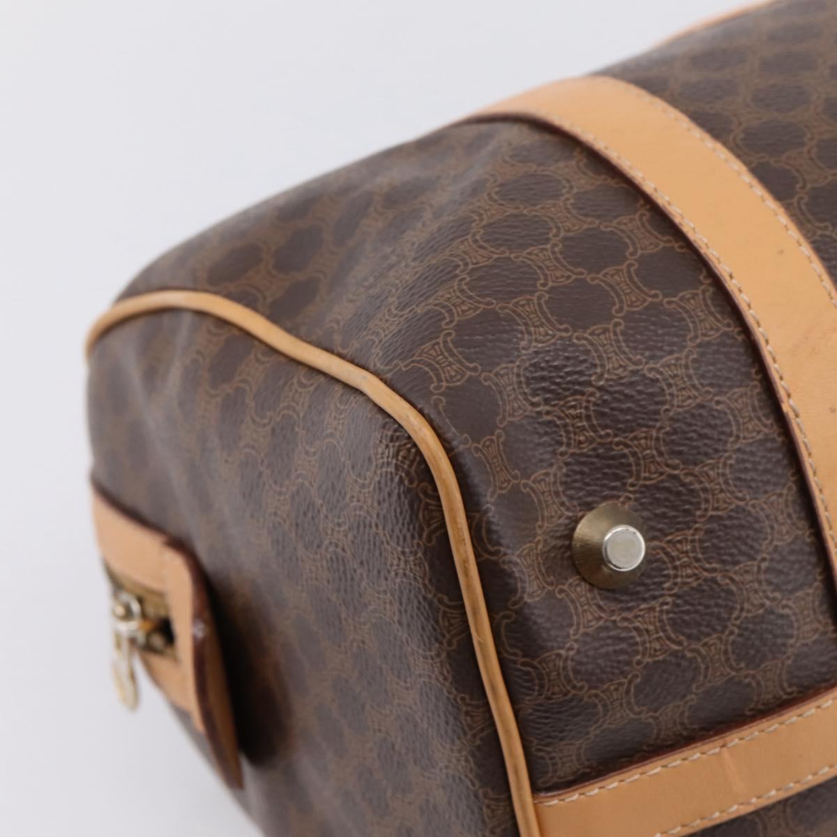 CELINE Macadam Canvas Boston Bag PVC Leather Brown Gold Auth 197624A