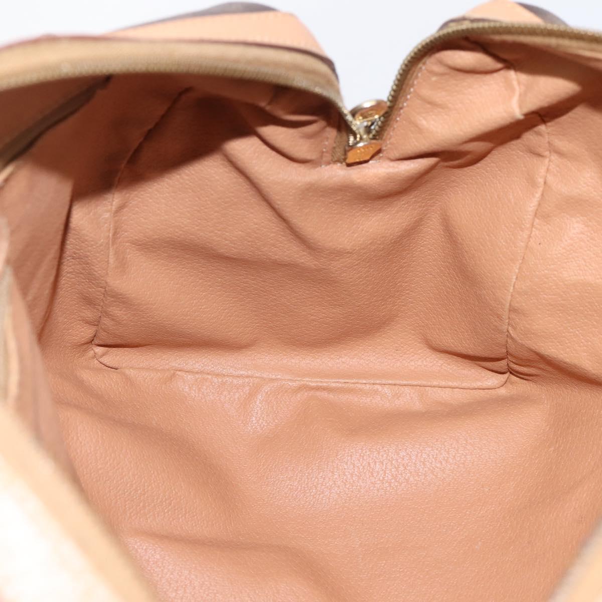 CELINE Macadam Canvas Boston Bag PVC Leather Brown Gold Auth 197624A