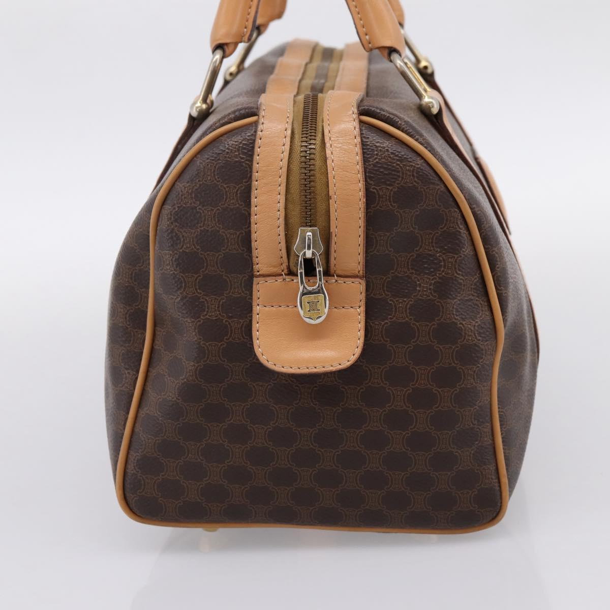 CELINE Macadam Canvas Boston Bag PVC Leather Brown Gold Auth 197624A