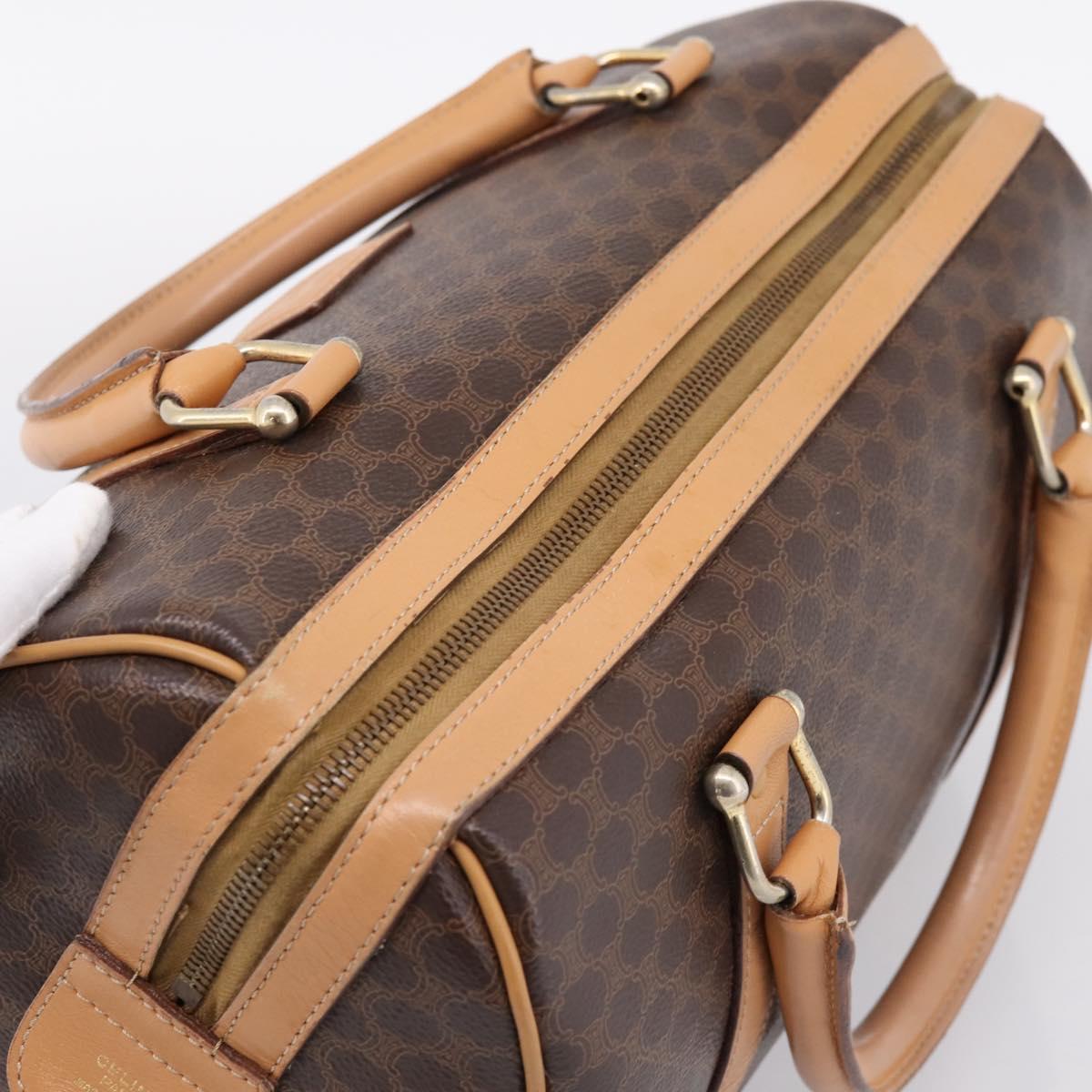 CELINE Macadam Canvas Boston Bag PVC Leather Brown Gold Auth 197624A