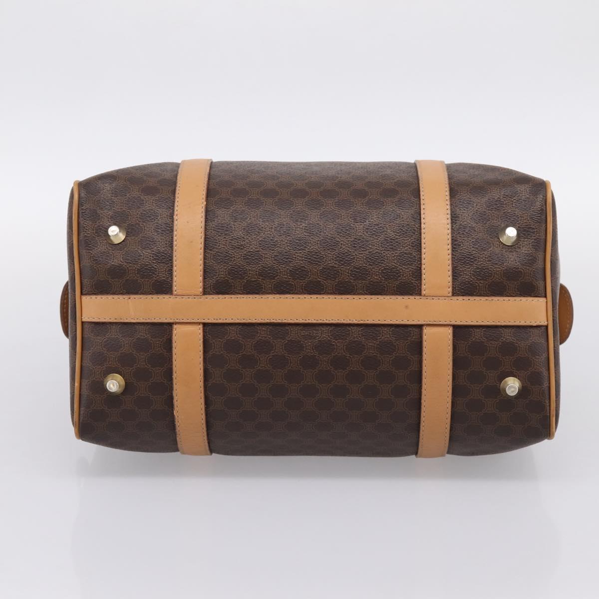 CELINE Macadam Canvas Boston Bag PVC Leather Brown Gold Auth 197624A