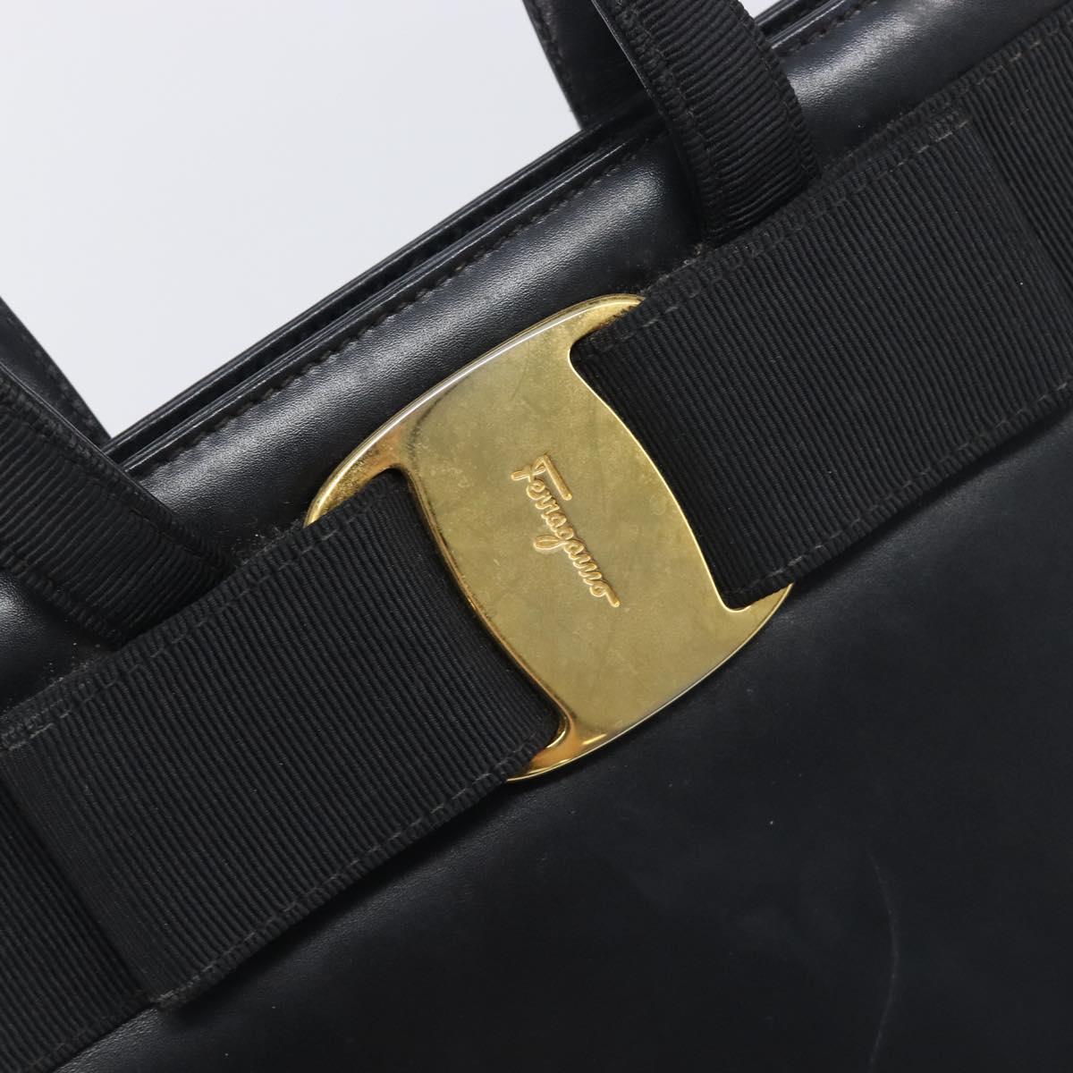 Salvatore Ferragamo Vala Hand Bag Leather Black Gold Auth 197630