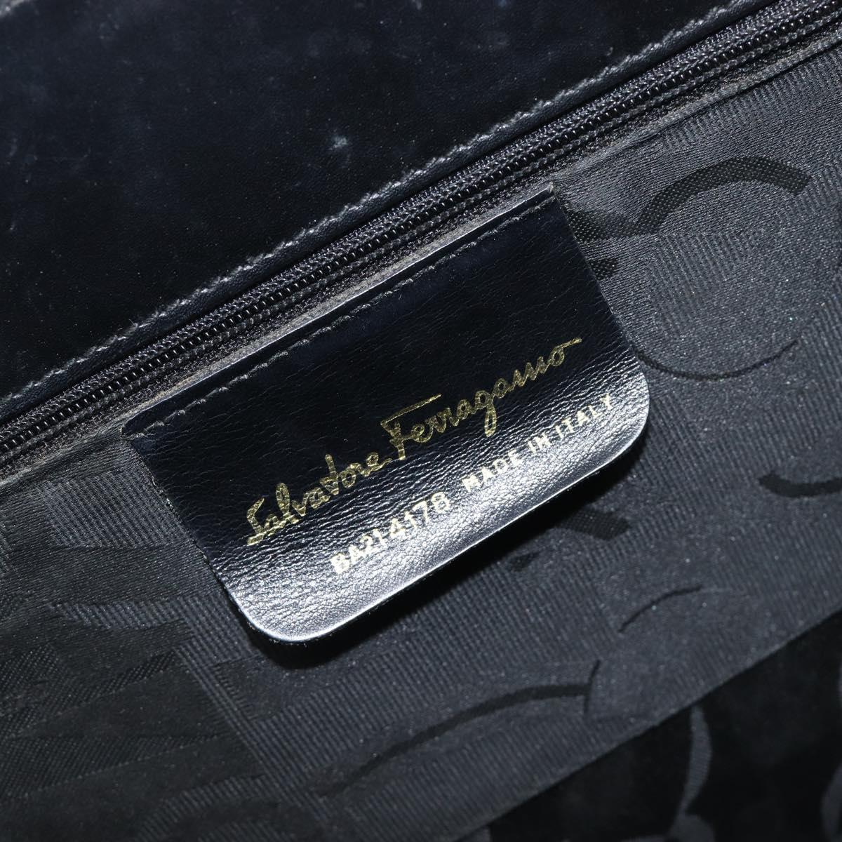 Salvatore Ferragamo Vala Hand Bag Leather Black Gold Auth 197630