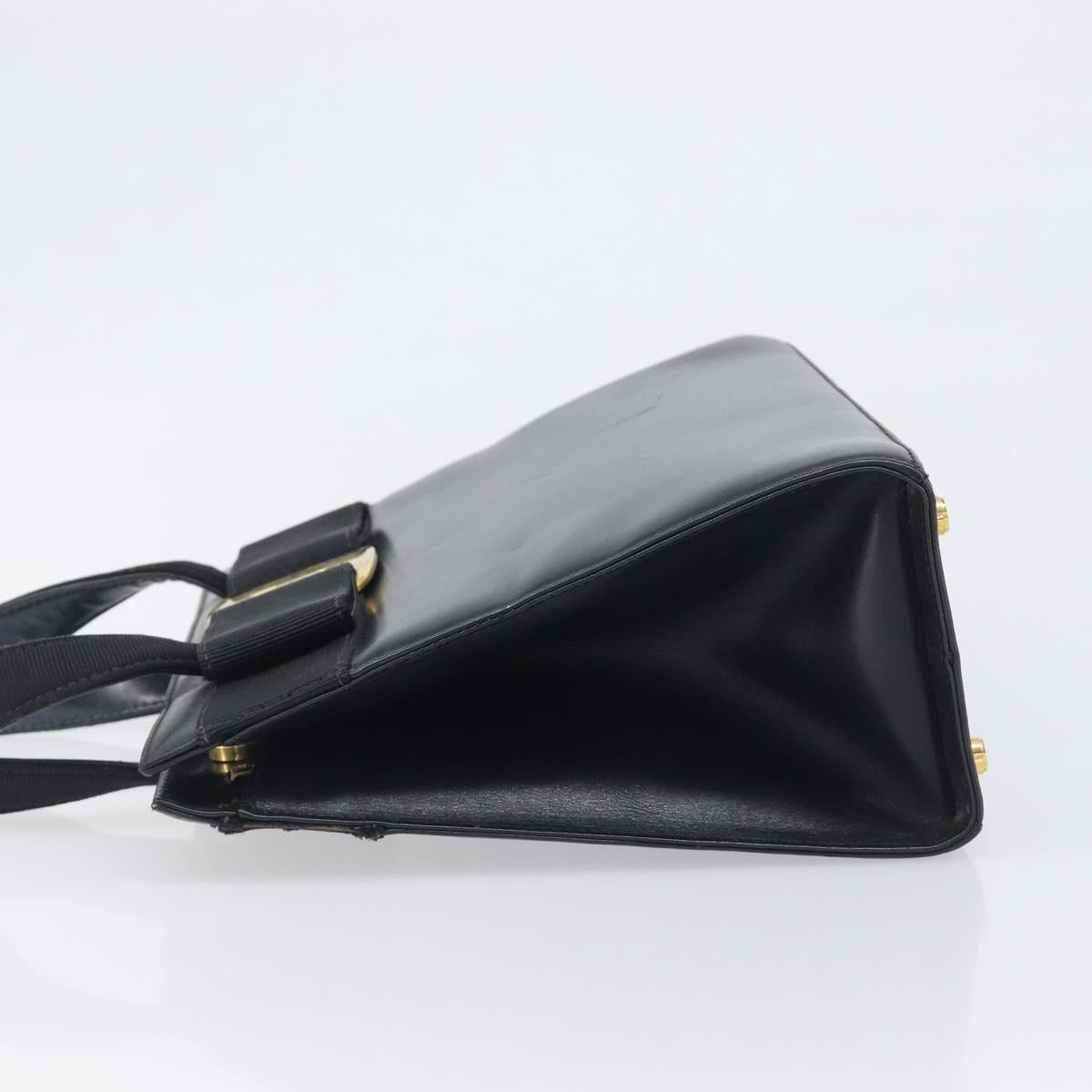 Salvatore Ferragamo Vala Hand Bag Leather Black Gold Auth 197630