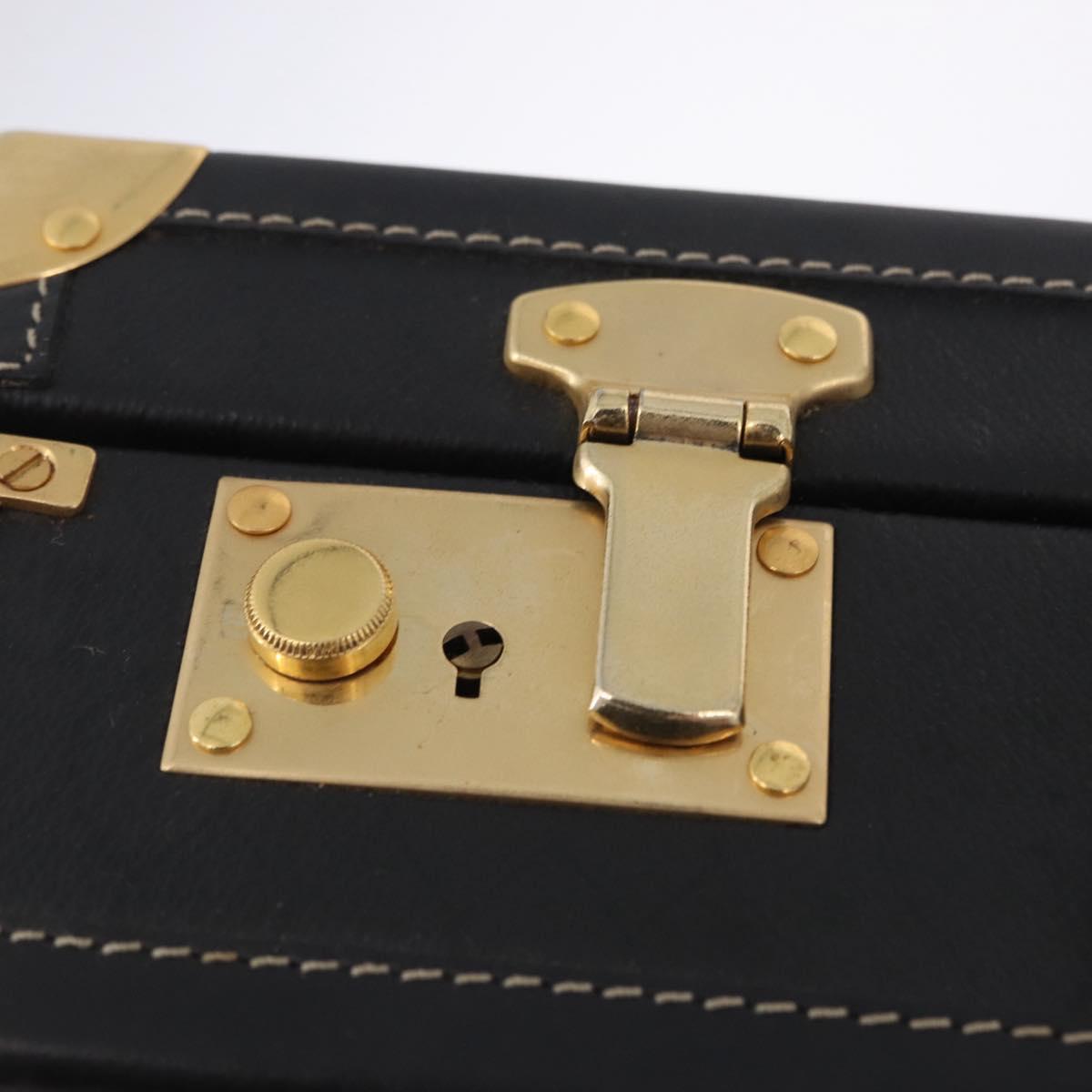 Christian Dior Honeycomb Canvas Trunk PVC Black Gold Auth 197631A