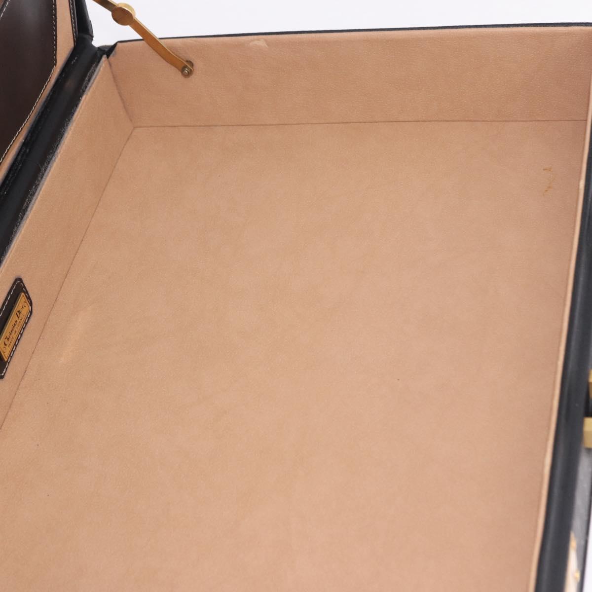 Christian Dior Honeycomb Canvas Trunk PVC Black Gold Auth 197631A