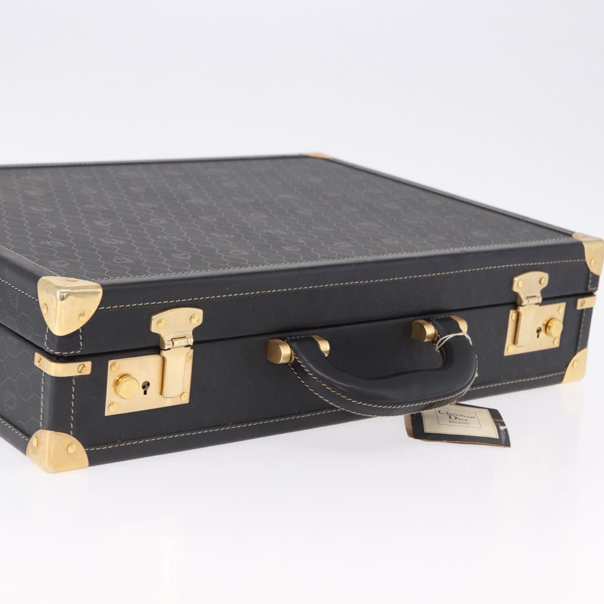 Christian Dior Honeycomb Canvas Trunk PVC Black Gold Auth 197631A
