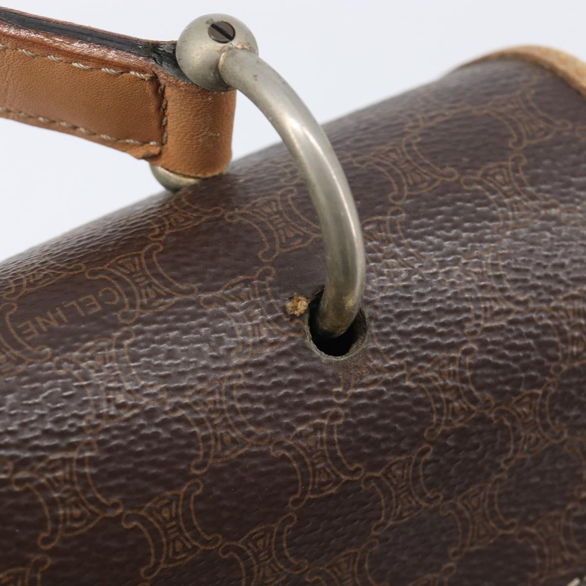 CELINE Macadam Canvas Hand Bag PVC Leather Brown Gold Auth 197642