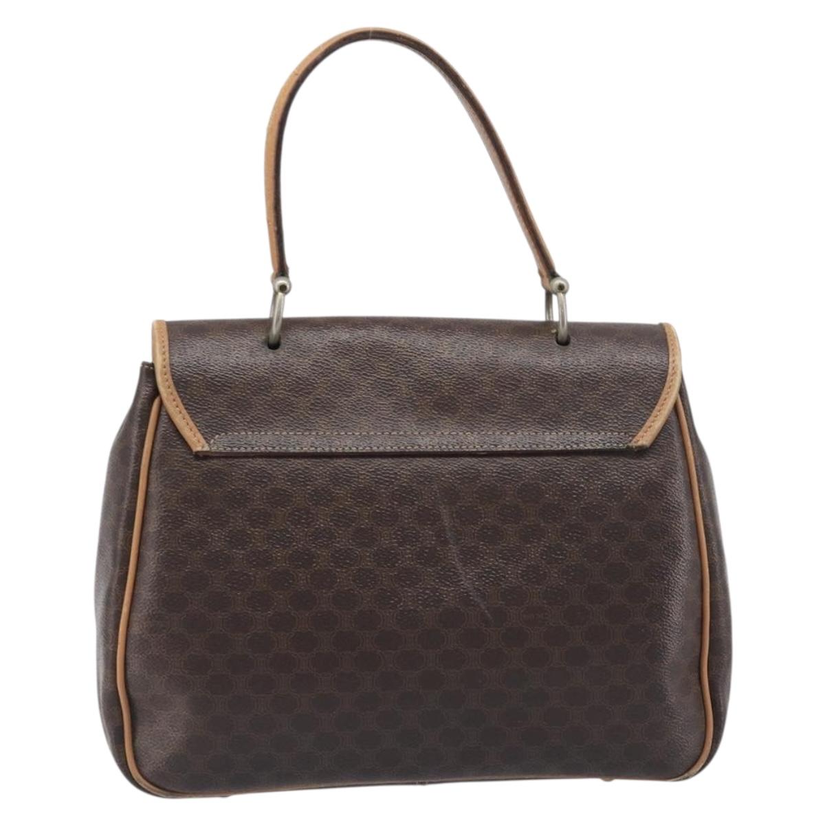 CELINE Macadam Canvas Hand Bag PVC Leather Brown Gold Auth 197642