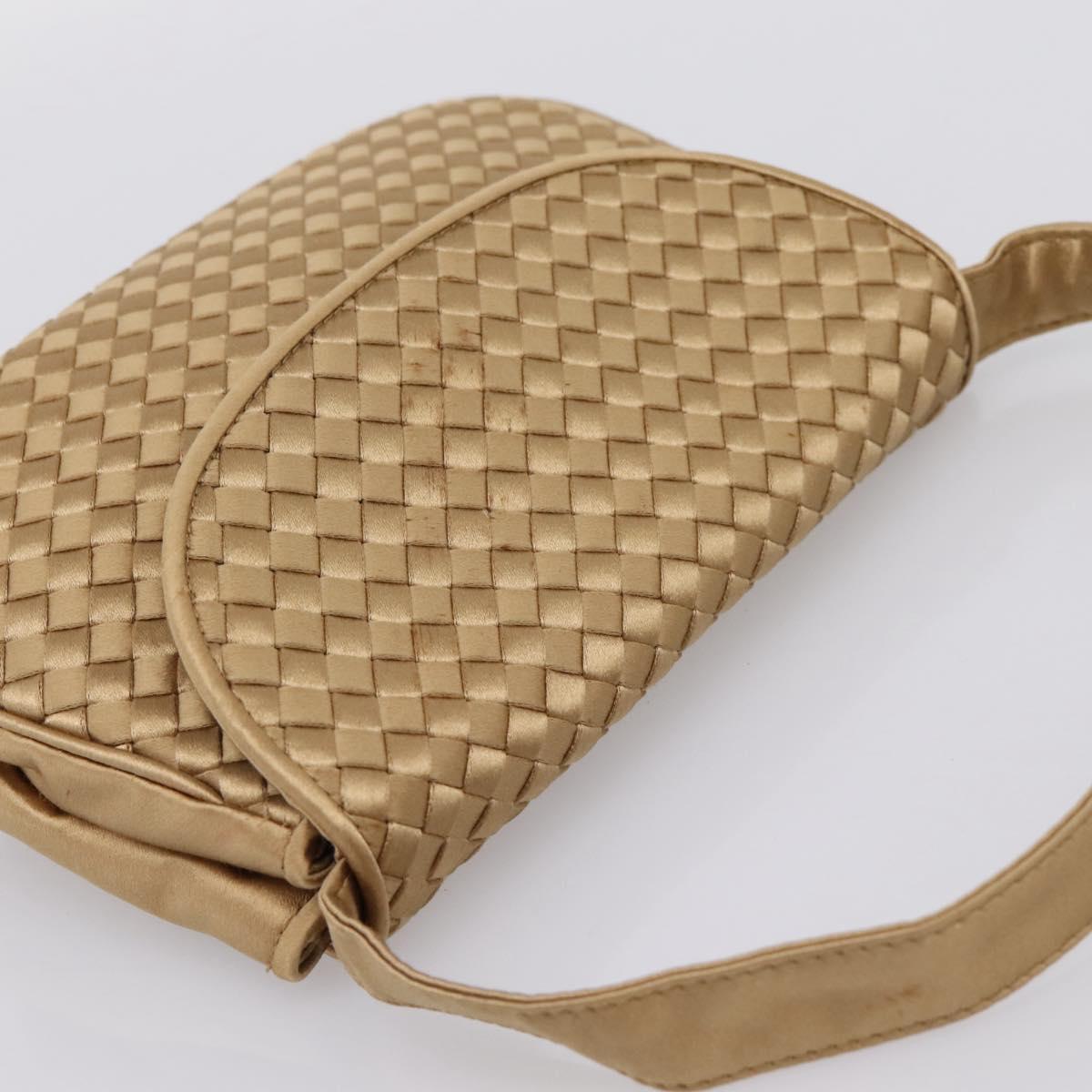 BOTTEGA VENETA INTRECCIATO Hand Bag Satin Gold Auth 197646