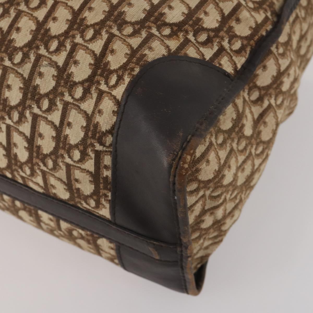 Christian Dior Trotter Canvas Boston Bag Beige Gold Auth 197651
