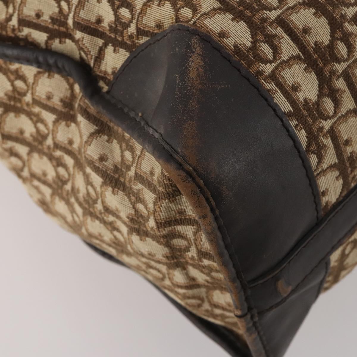 Christian Dior Trotter Canvas Boston Bag Beige Gold Auth 197651