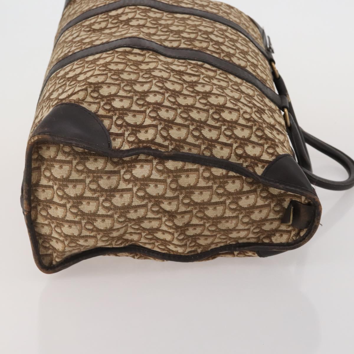 Christian Dior Trotter Canvas Boston Bag Beige Gold Auth 197651