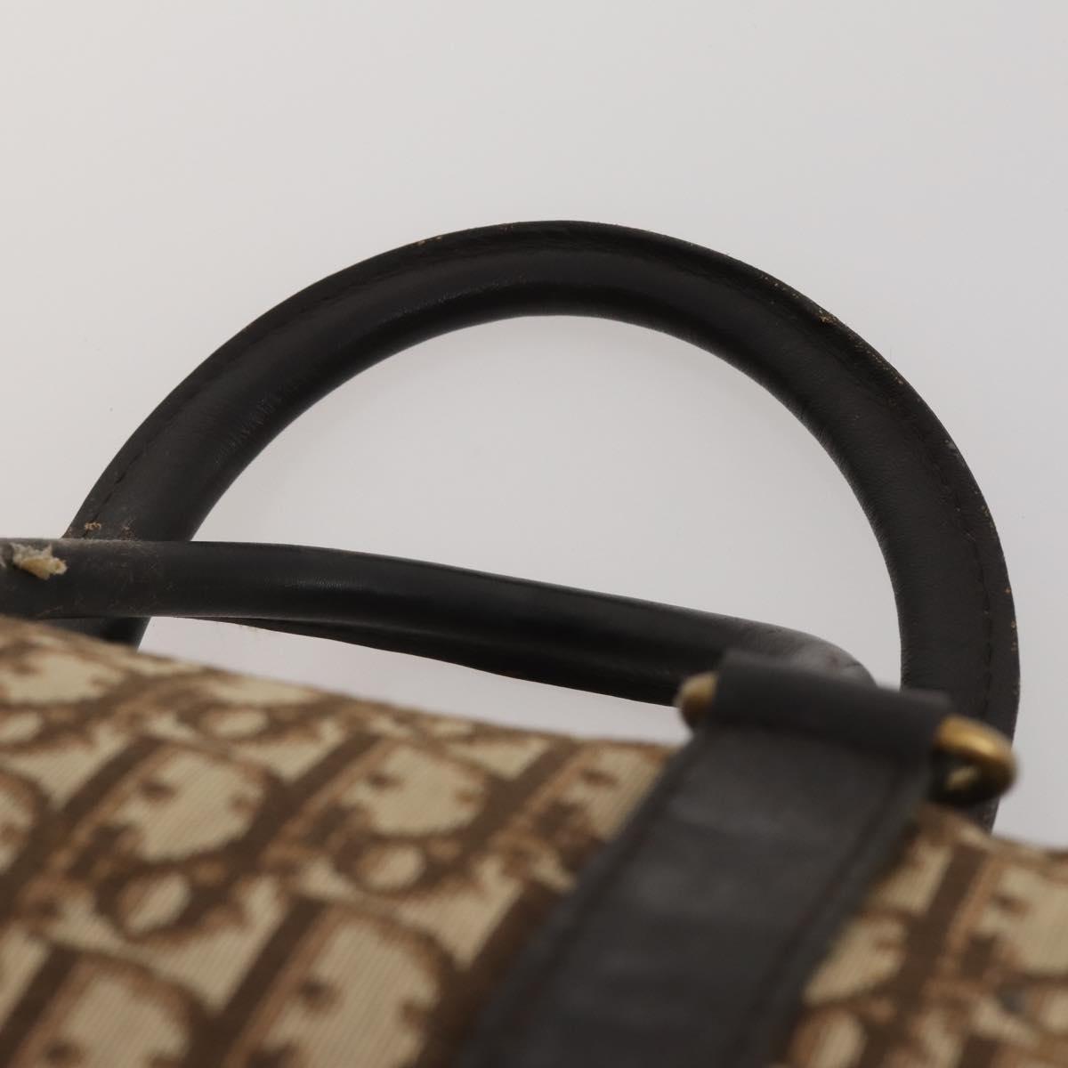 Christian Dior Trotter Canvas Boston Bag Beige Gold Auth 197651
