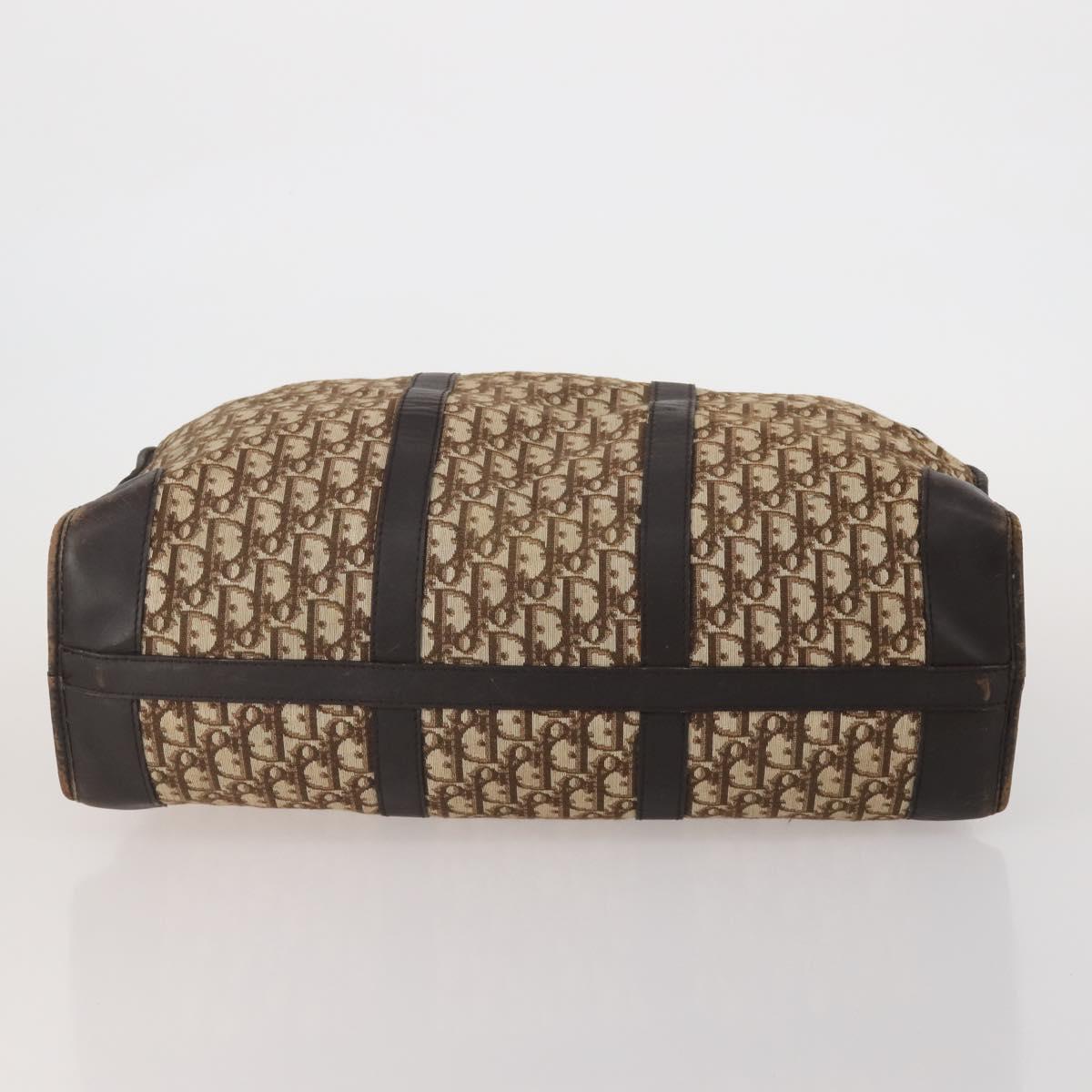 Christian Dior Trotter Canvas Boston Bag Beige Gold Auth 197651