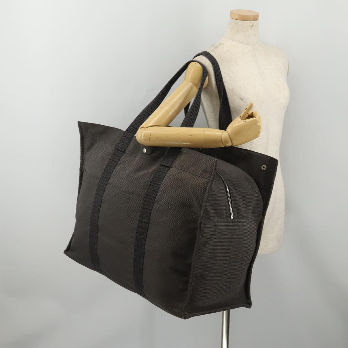 HERMES Her Line TGM Hand Bag Canvas Gray Silver Auth 197652A
