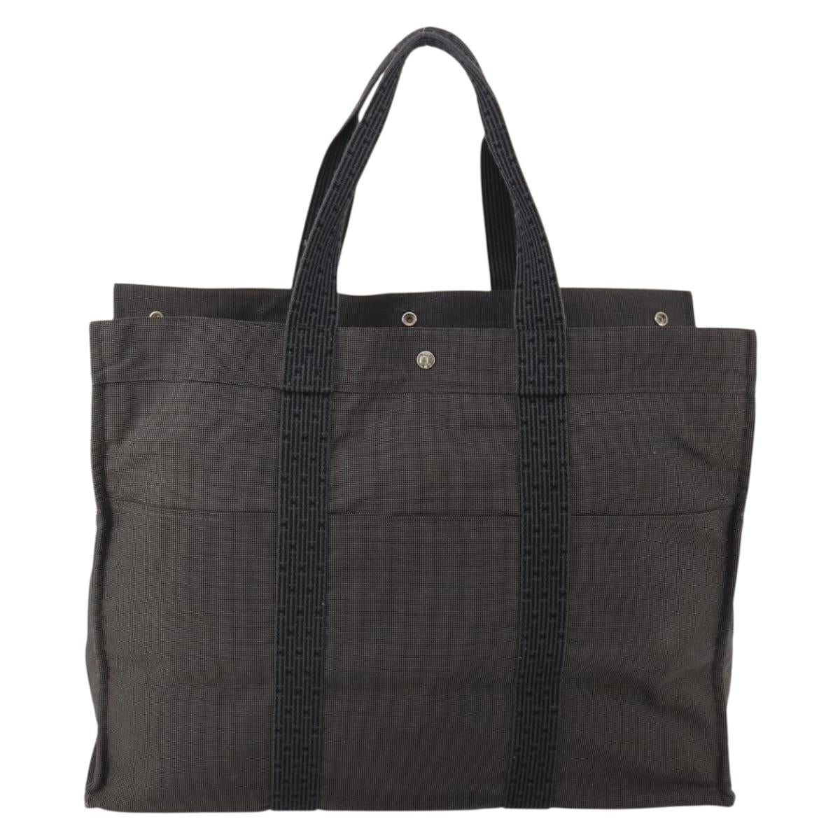 HERMES Her Line TGM Hand Bag Canvas Gray Silver Auth 197652A