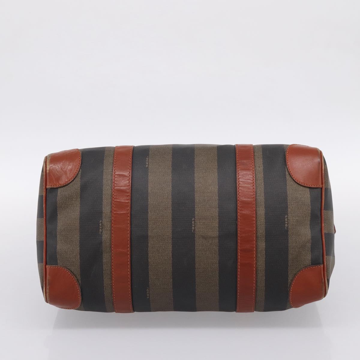 FENDI Pecan Canvas Boston Bag PVC Black Brown Auth 197655