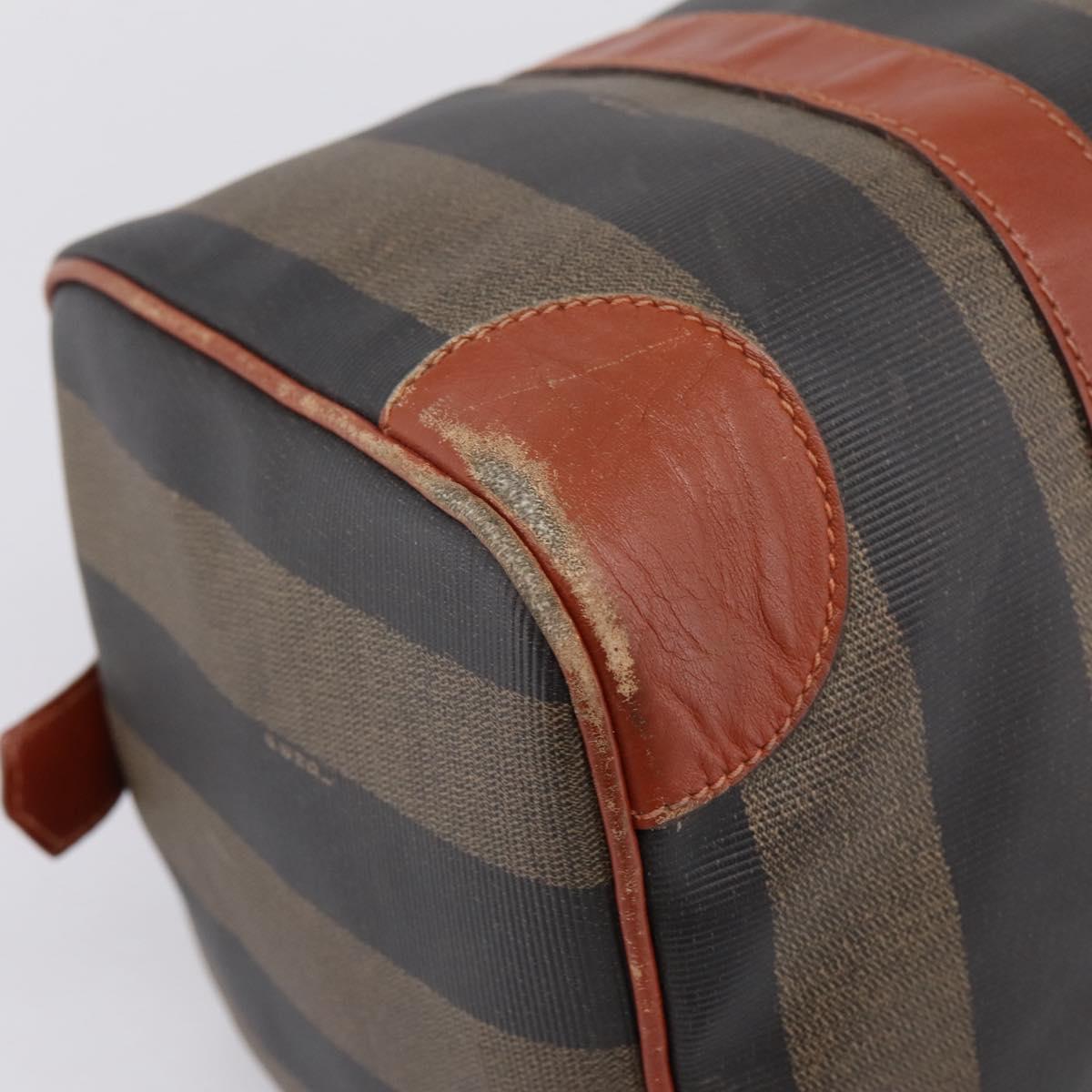 FENDI Pecan Canvas Boston Bag PVC Black Brown Auth 197655