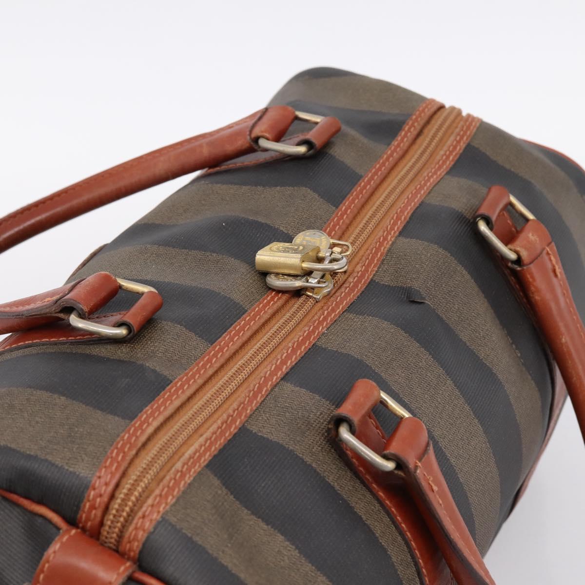 FENDI Pecan Canvas Boston Bag PVC Black Brown Auth 197655