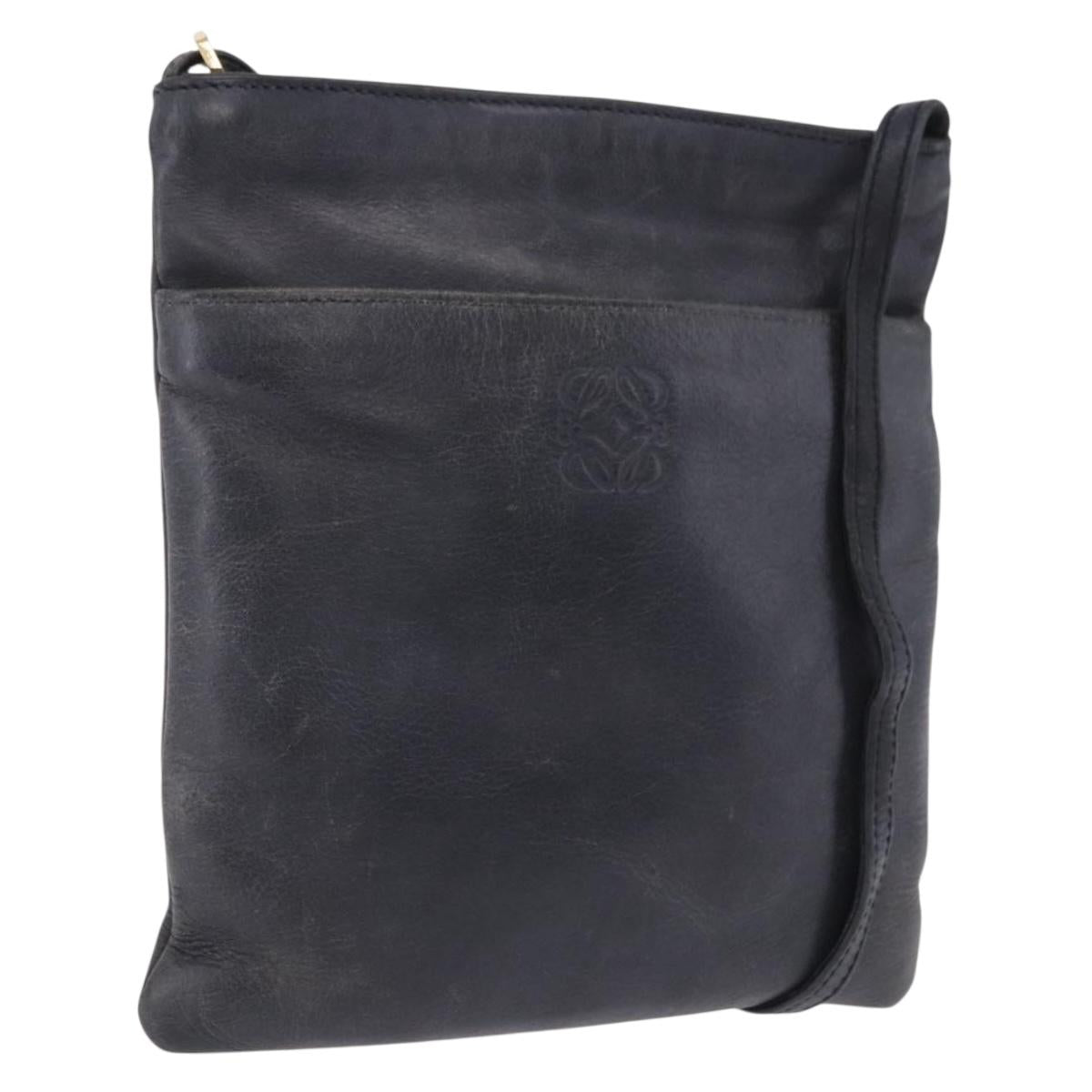 LOEWE Shoulder Bag Leather Navy Gold Auth 197659