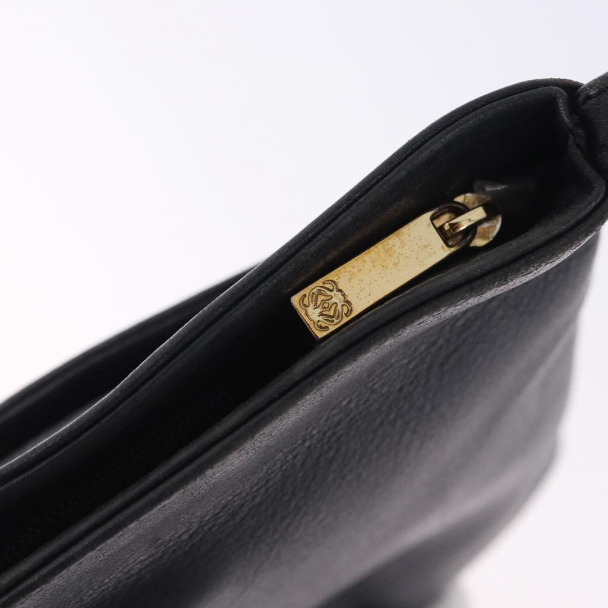 LOEWE Shoulder Bag Leather Navy Gold Auth 197659