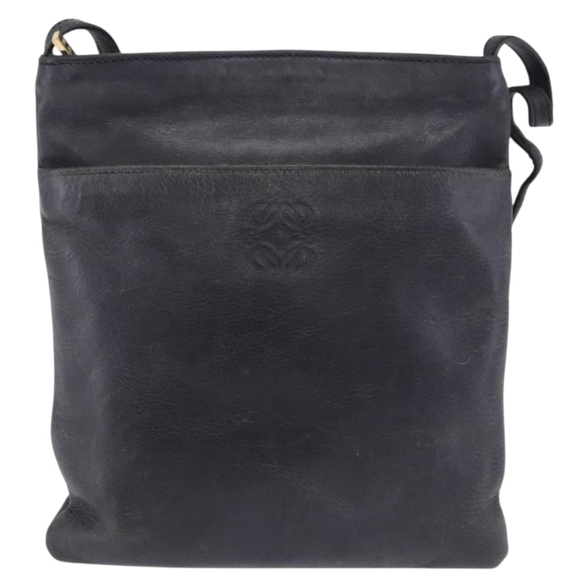 LOEWE Shoulder Bag Leather Navy Gold Auth 197659