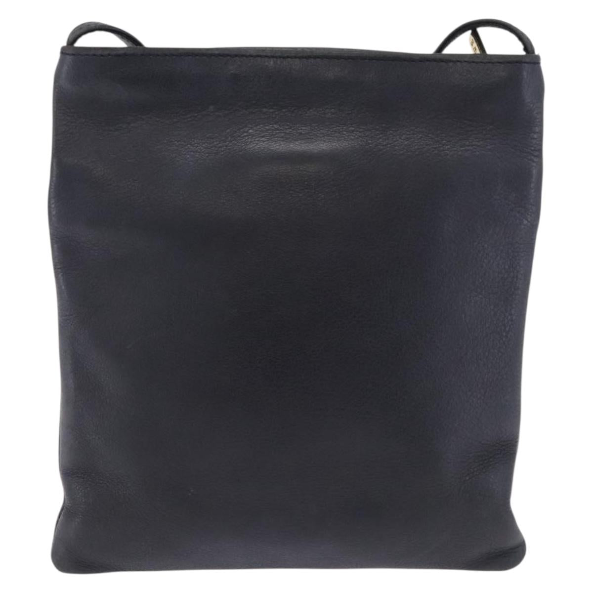 LOEWE Shoulder Bag Leather Navy Gold Auth 197659
