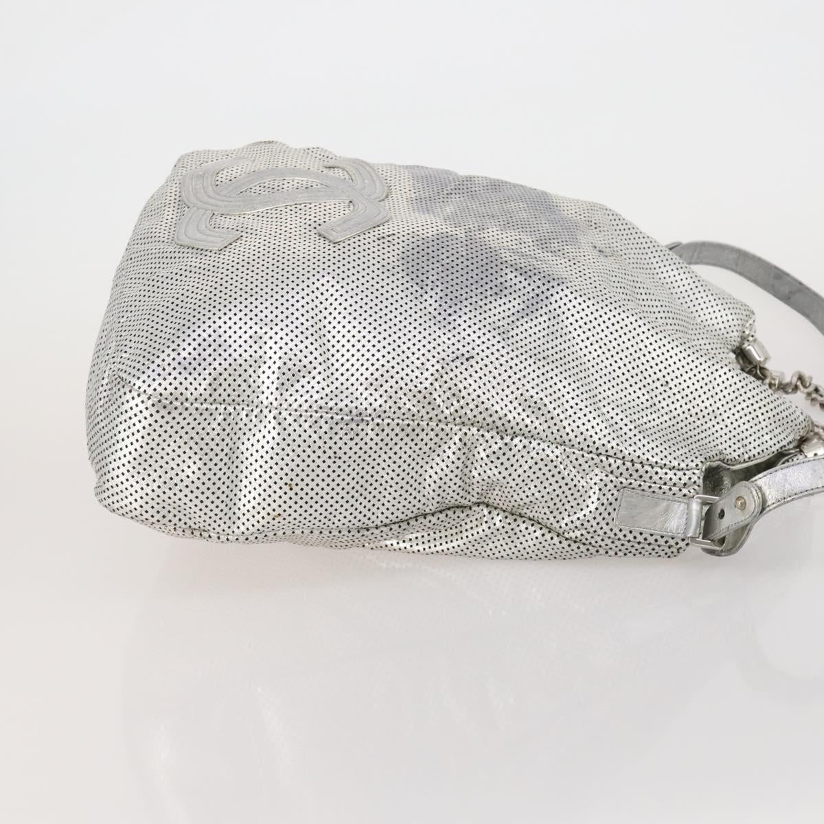 CHANEL COCO Mark Punching Shoulder Bag Leather 2way Silver CC Auth 197660