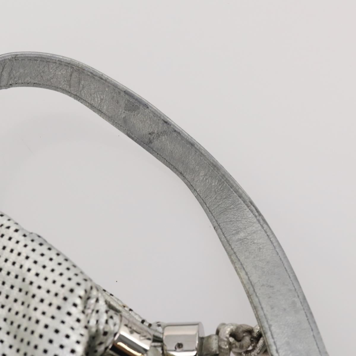 CHANEL COCO Mark Punching Shoulder Bag Leather 2way Silver CC Auth 197660
