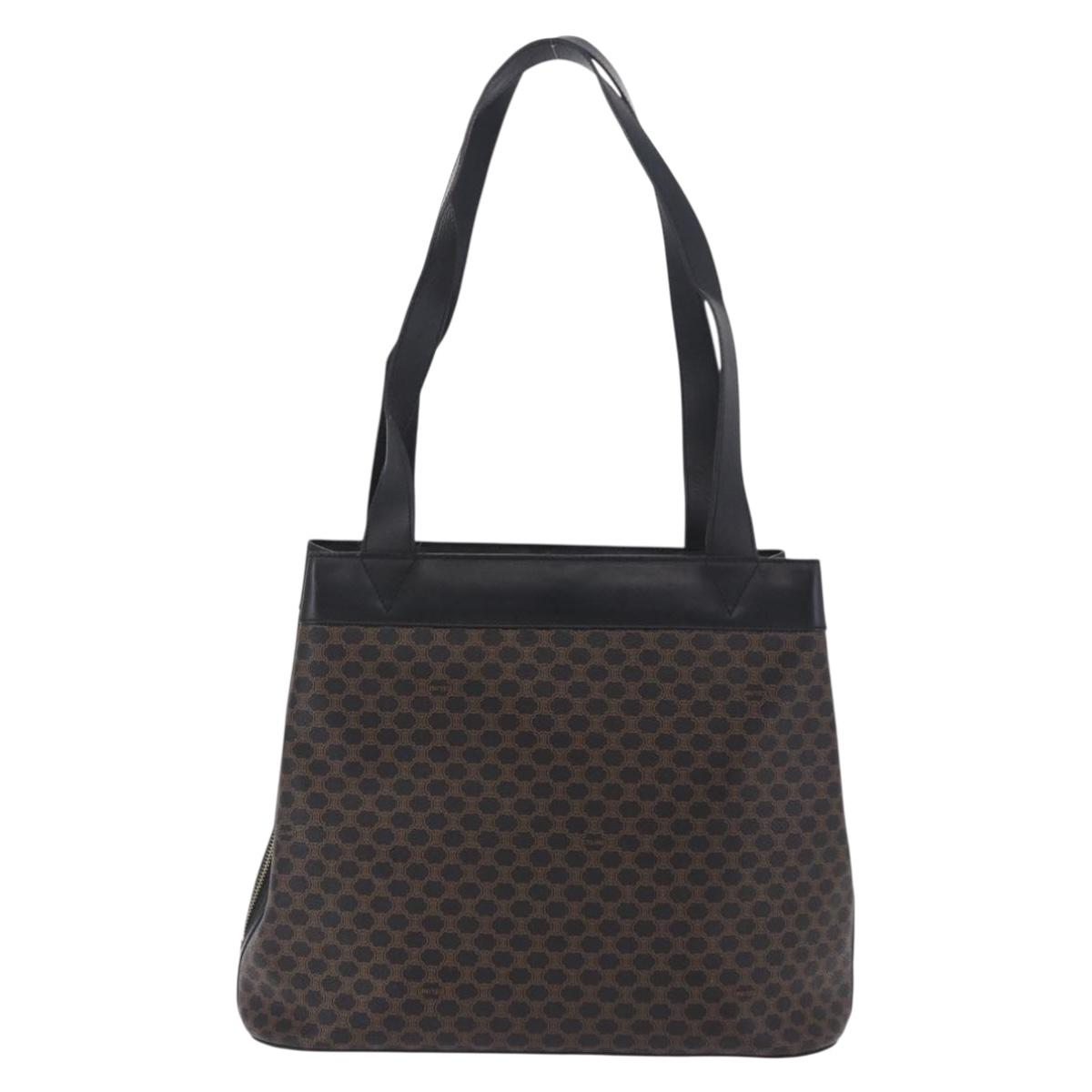 CELINE Macadam Canvas Tote Bag PVC Leather Black Gold Auth 197661V