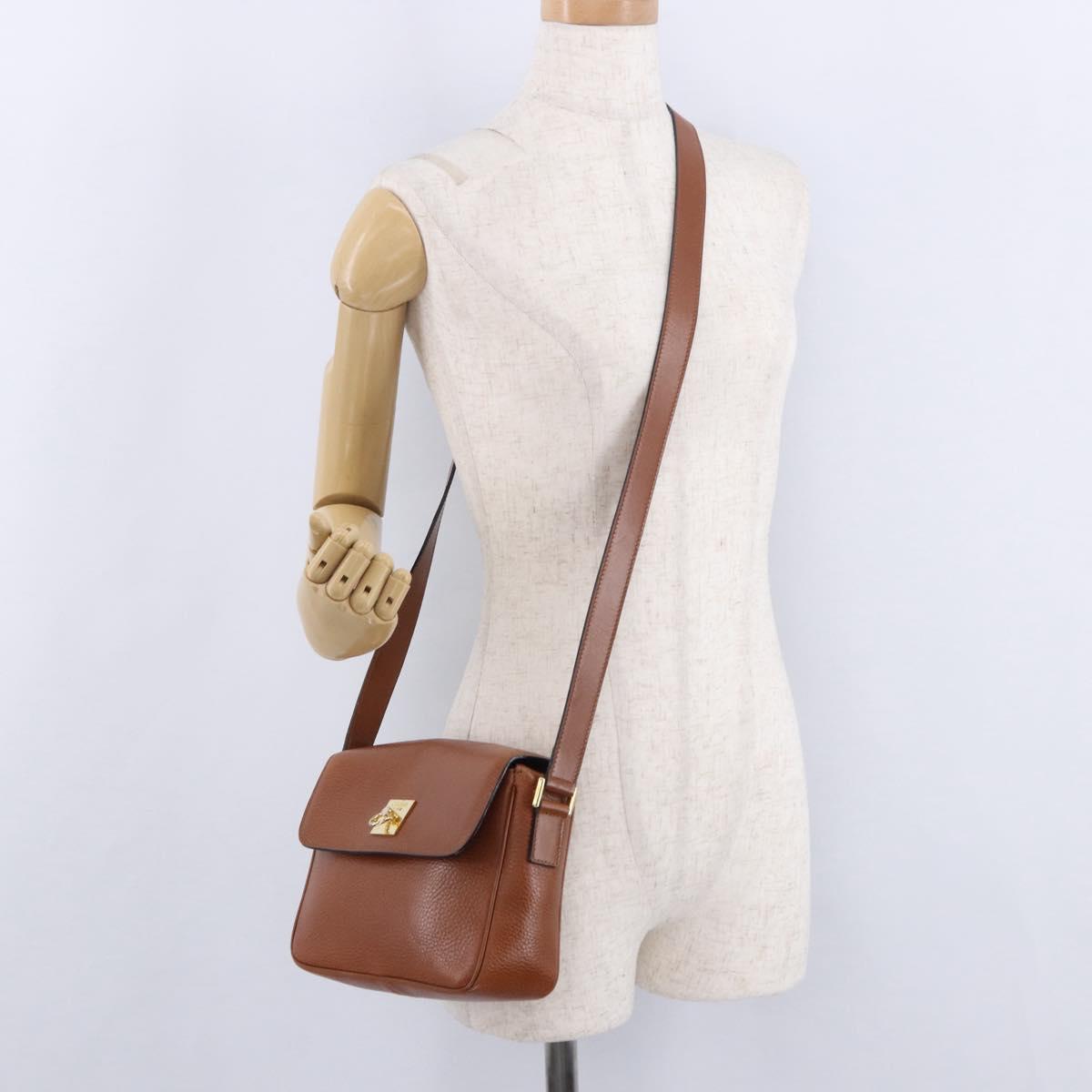 CELINE Shoulder Bag Leather Brown Gold Auth 197663V