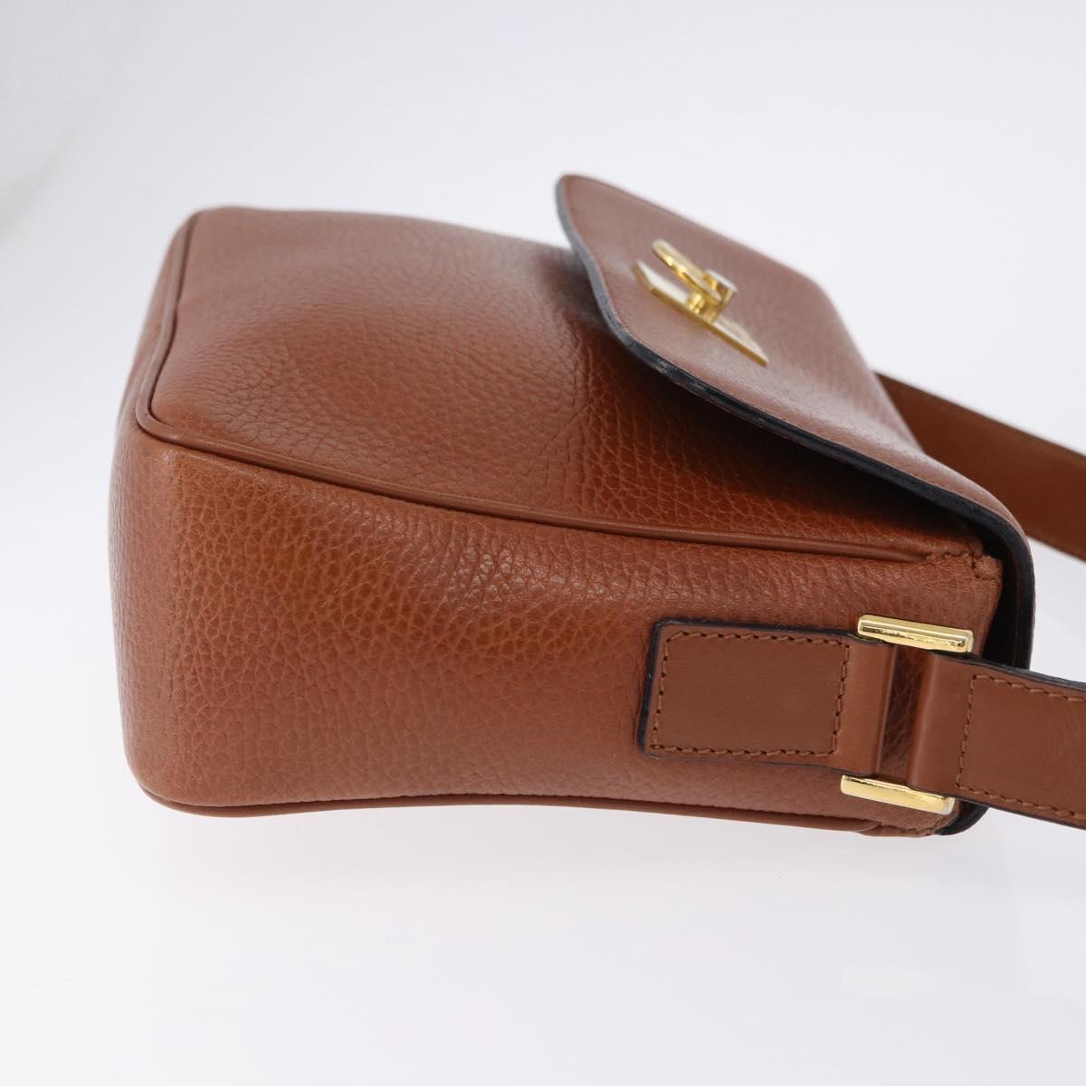 CELINE Shoulder Bag Leather Brown Gold Auth 197663V
