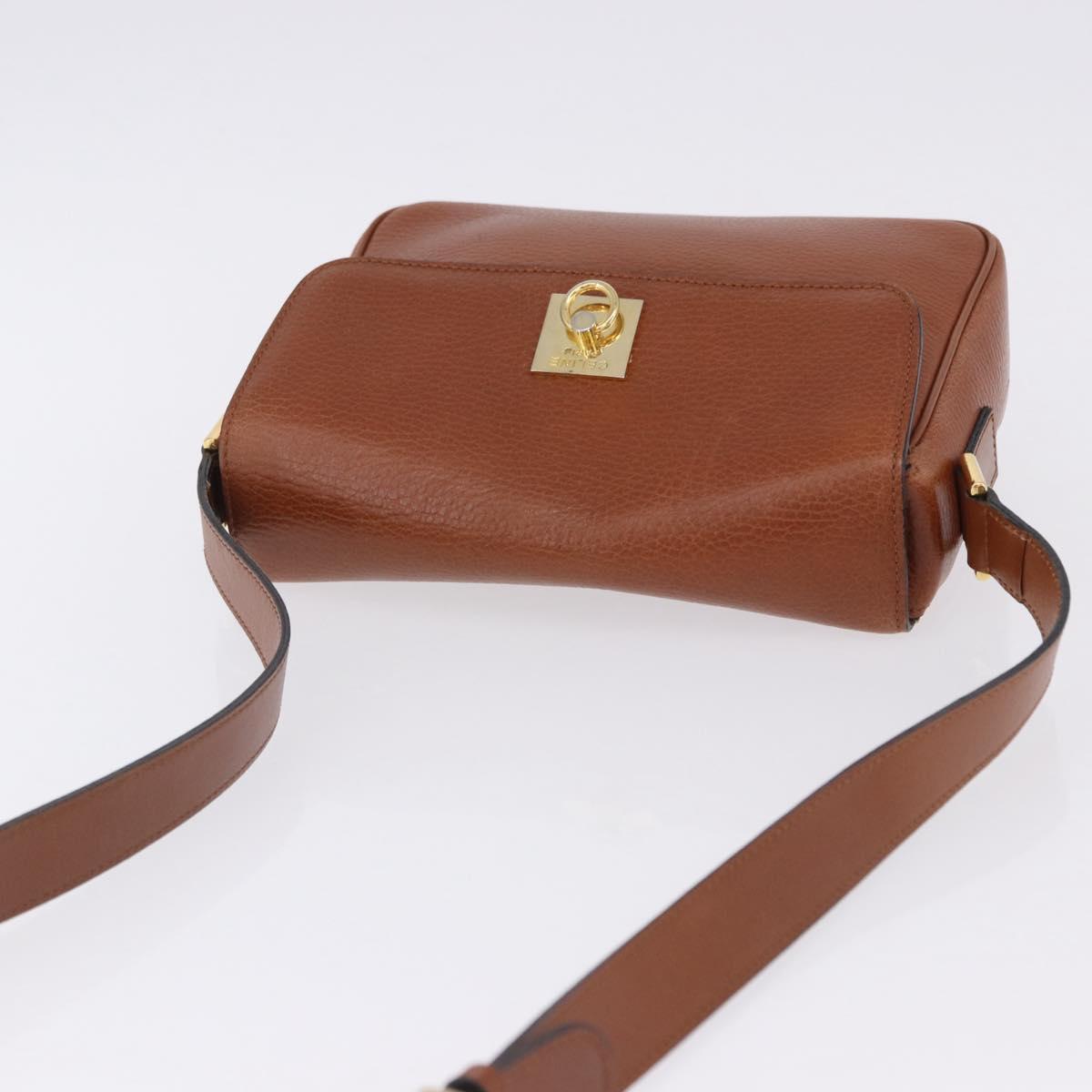CELINE Shoulder Bag Leather Brown Gold Auth 197663V