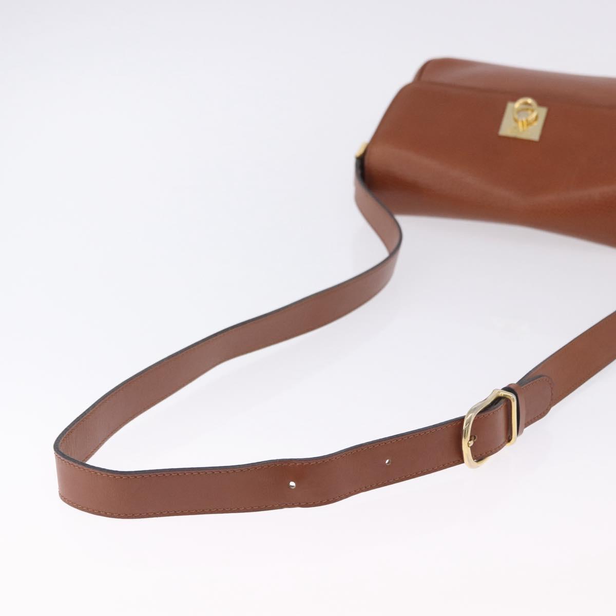 CELINE Shoulder Bag Leather Brown Gold Auth 197663V