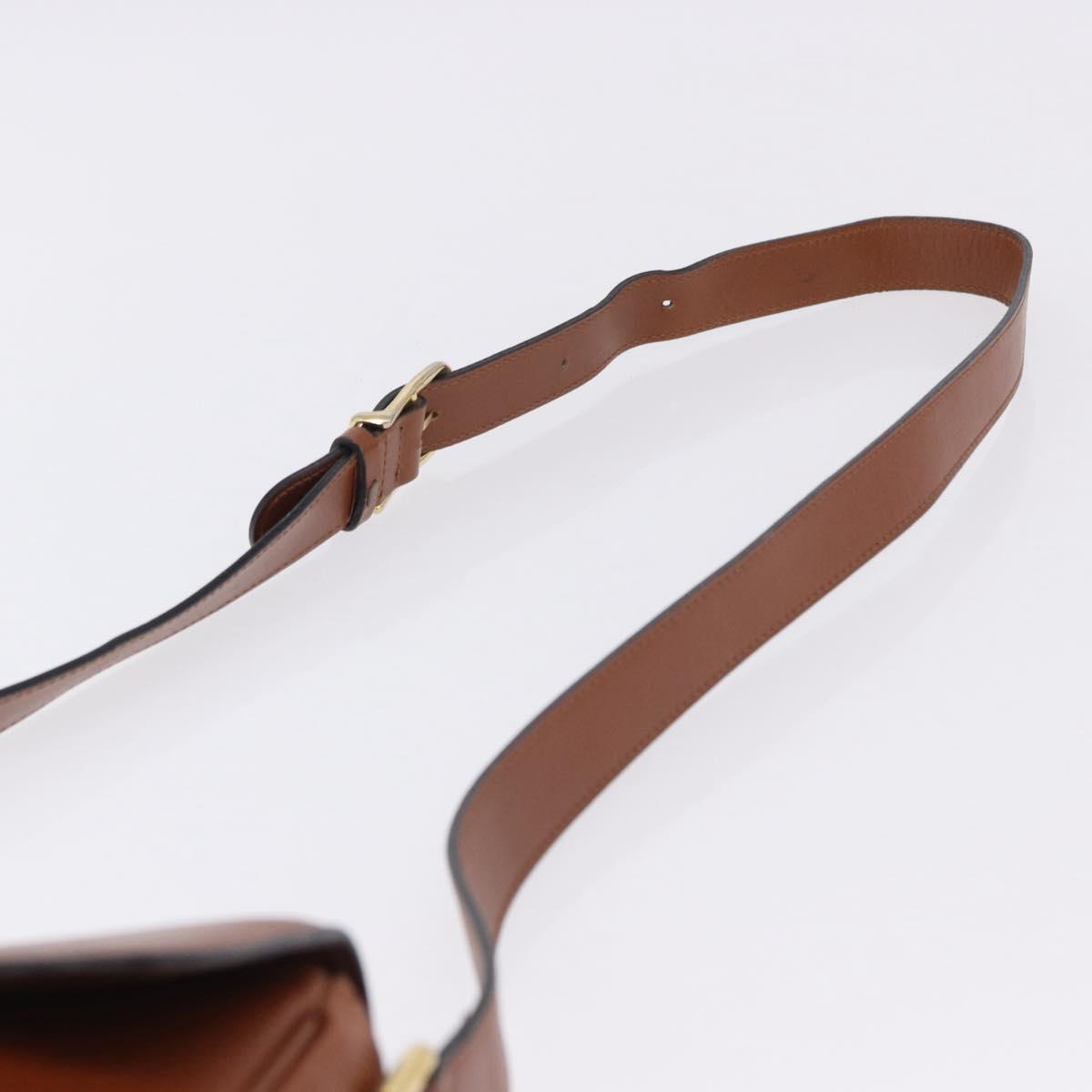 CELINE Shoulder Bag Leather Brown Gold Auth 197663V